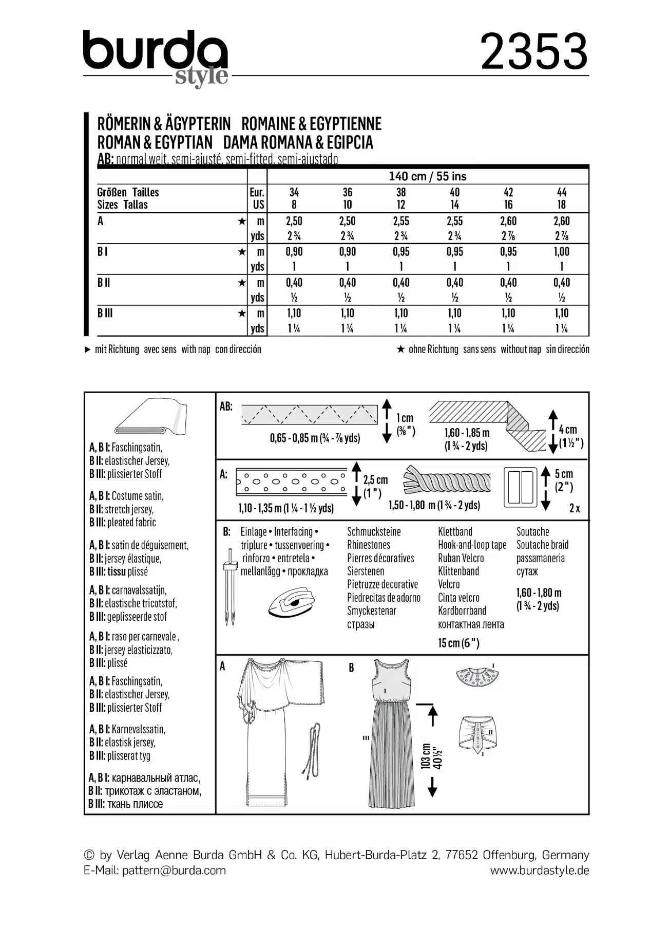 Burda Geel 2353 - Egyptische en Romeinse Jurk