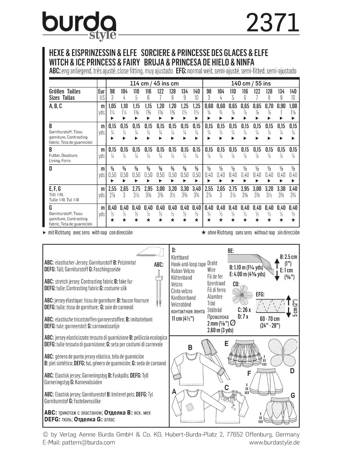 Burda Geel 2371 - Heks, ijsprinses en elf jurkjes