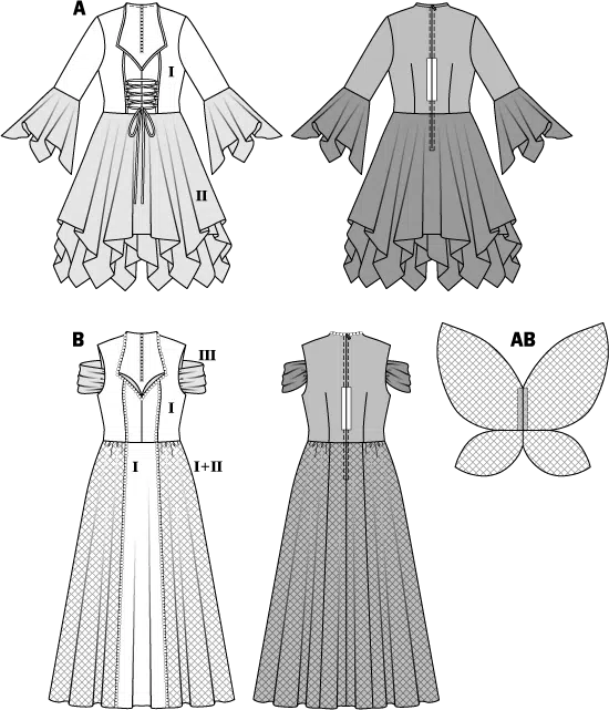 Burda Geel 2372 - Feeën of elfen jurk