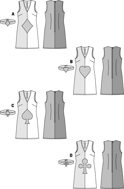Burda Geel 2383 - Speelkaart kostuum in variaties