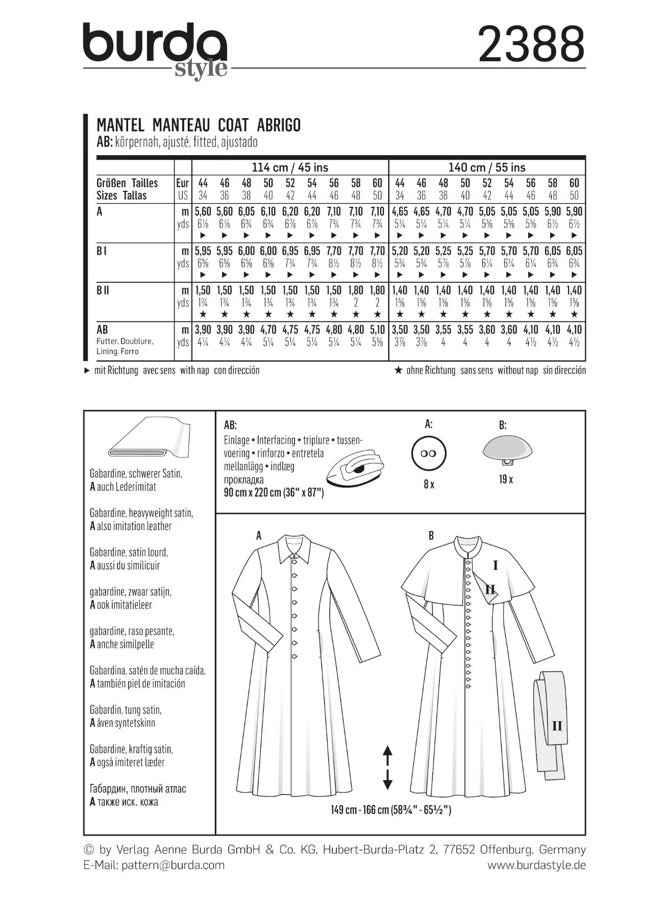Burda Geel 2388 - Stoere jas en priester kostuum