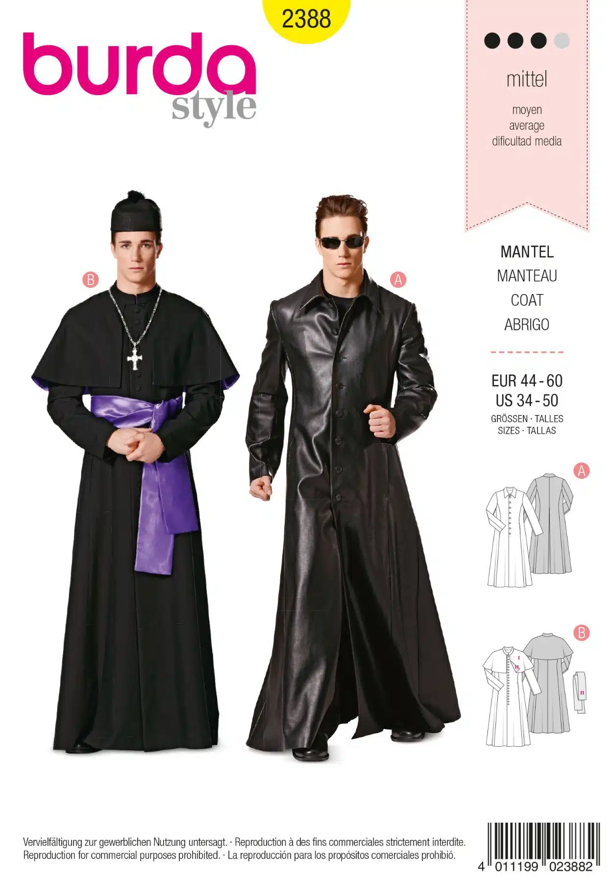 Burda Geel 2388 - Stoere jas en priester kostuum