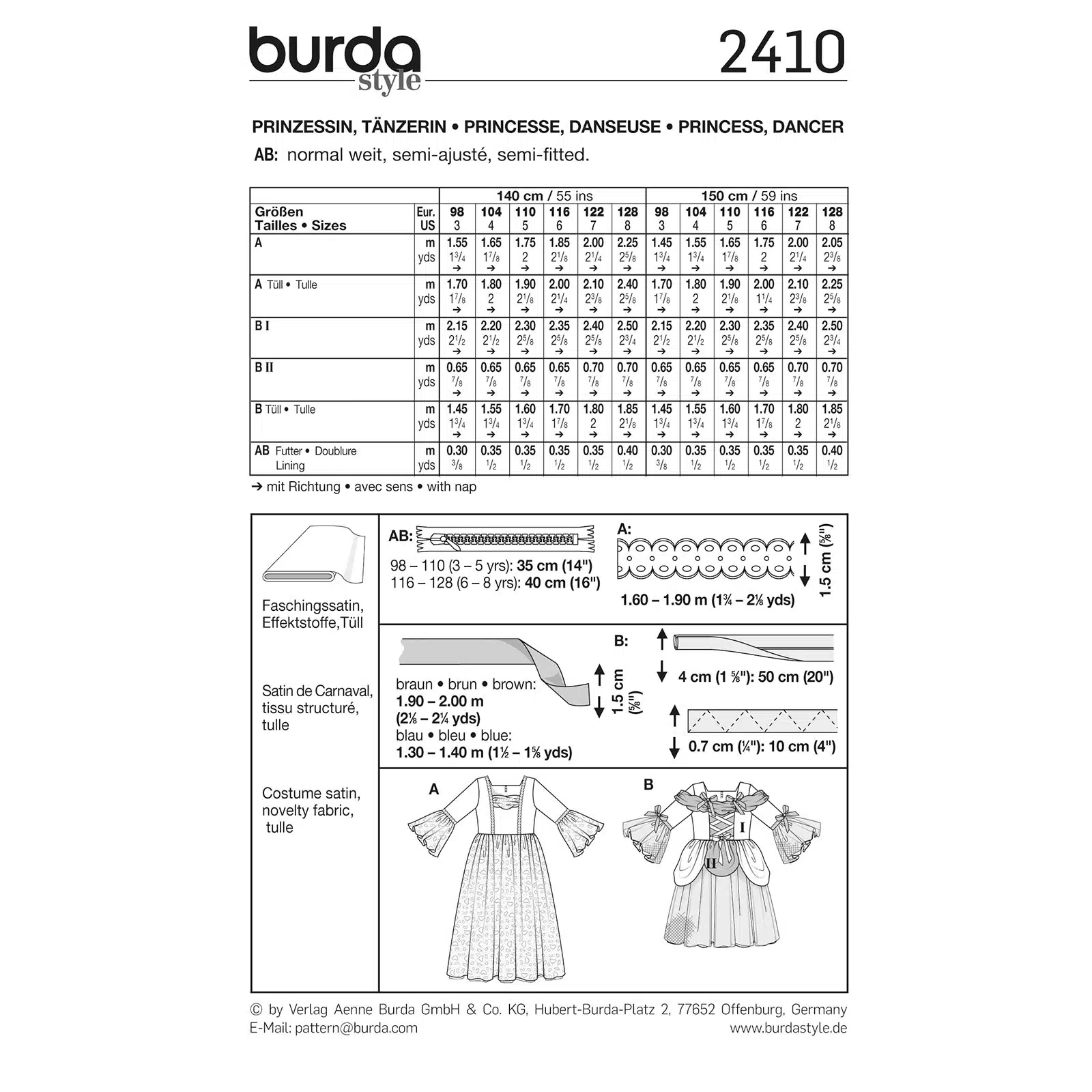 Burda Geel 2410 - Prinsessenjurk in variaties