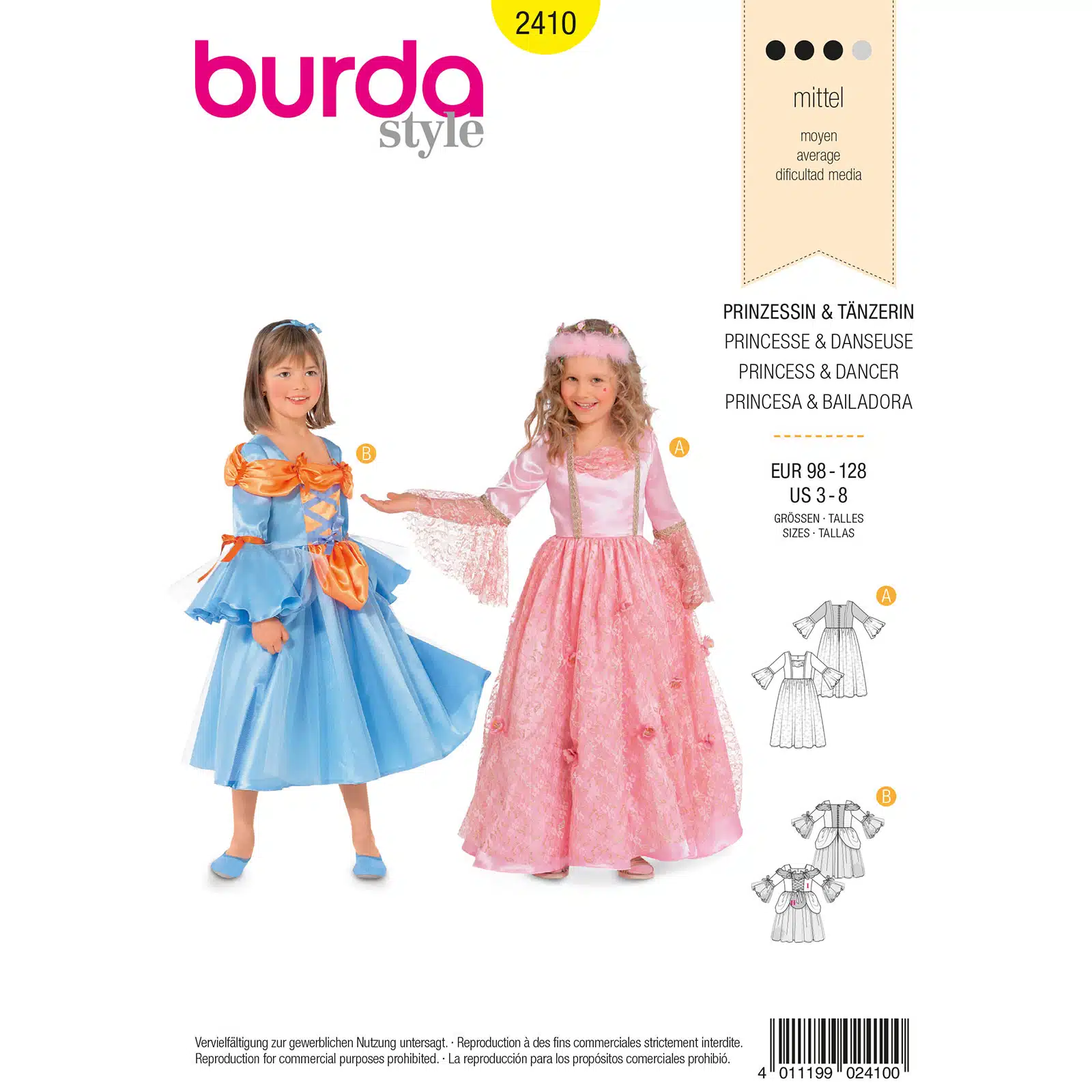 Burda Geel 2410 - Prinsessenjurk in variaties