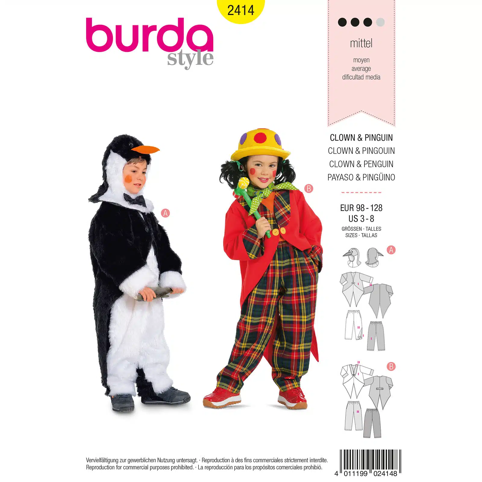 Burda Geel 2414 - Clown en pinguïn