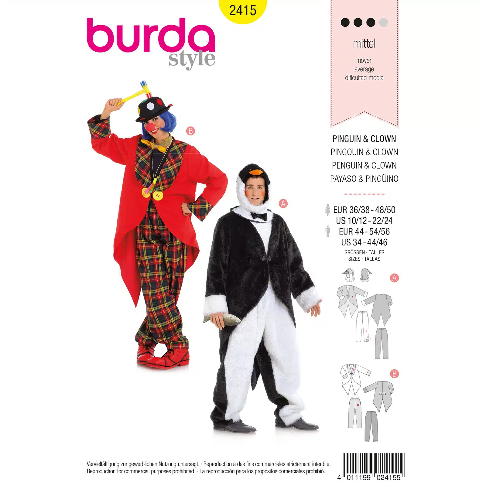 Burda Geel 2415 - Clown en pinguïn