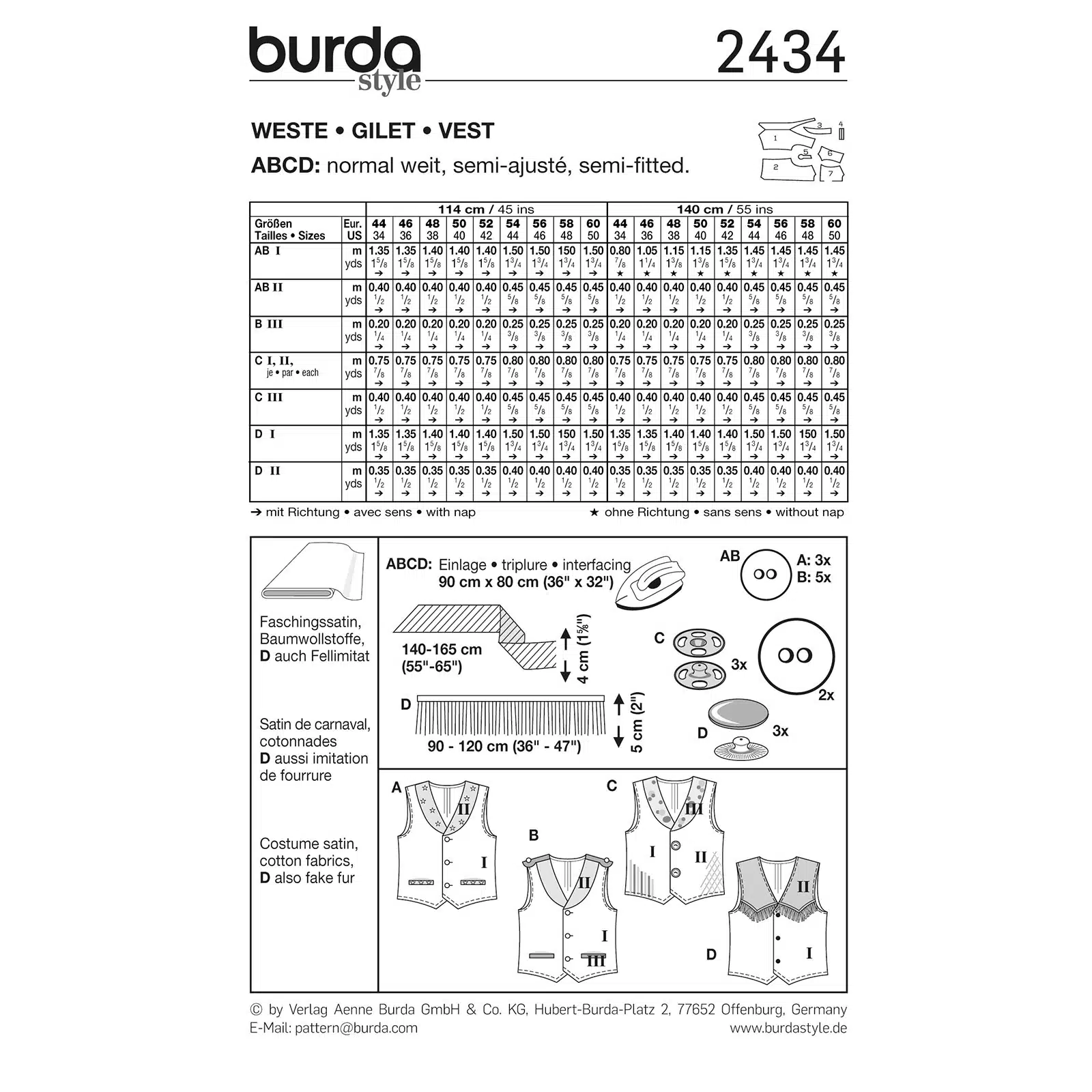 Burda Groen 2434 - Gilet in variaties