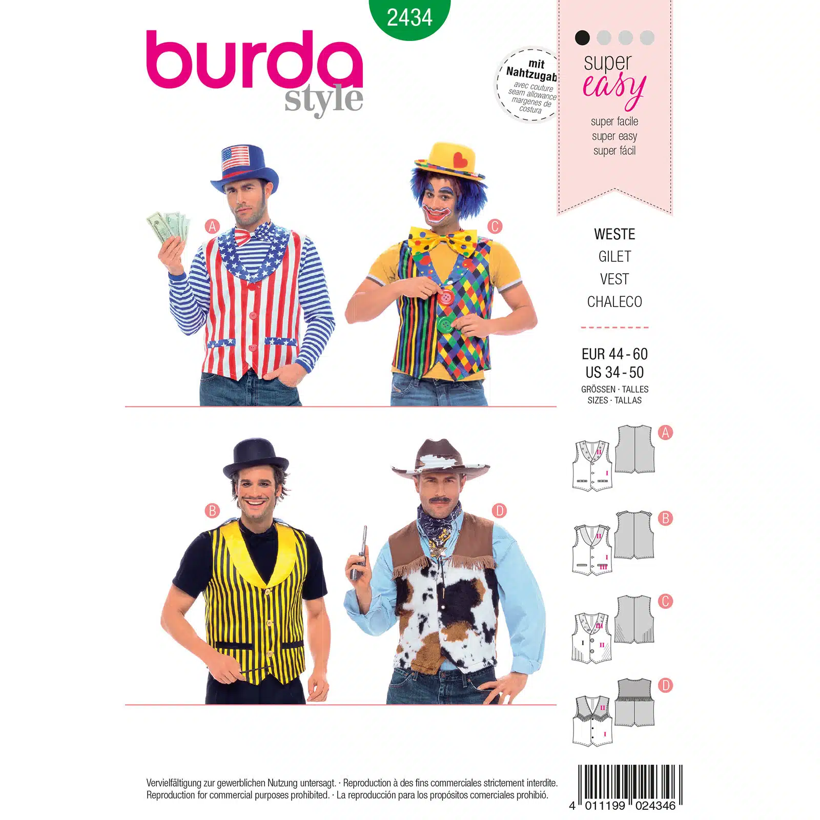 Burda Groen 2434 - Gilet in variaties