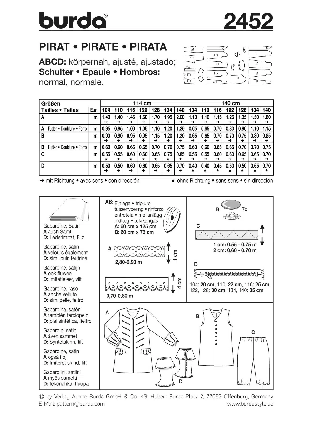 Burda Geel 2452 - Piraten kostuum