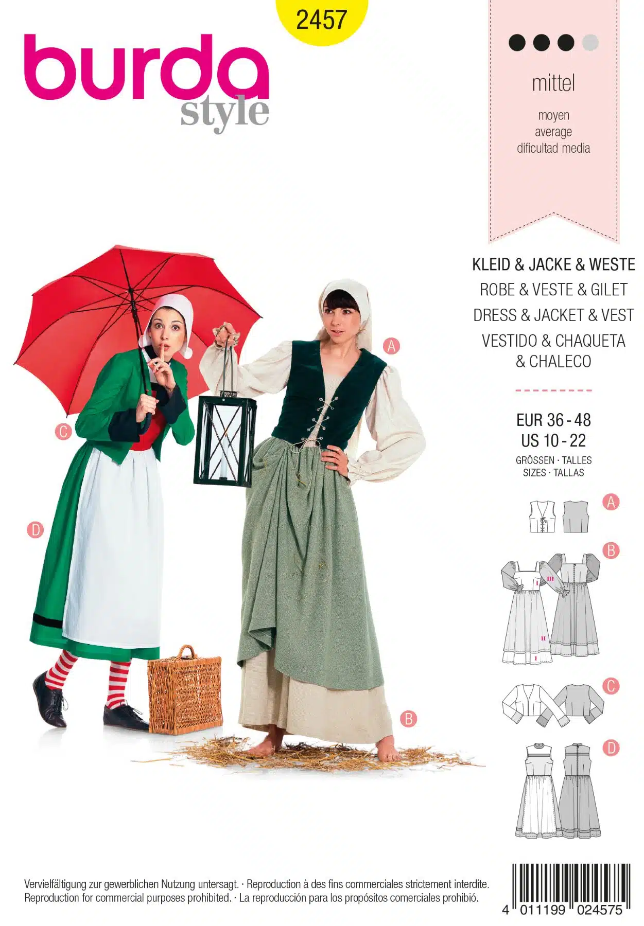 Burda Geel 2457 - Jurk in variaties, vest en jasje
