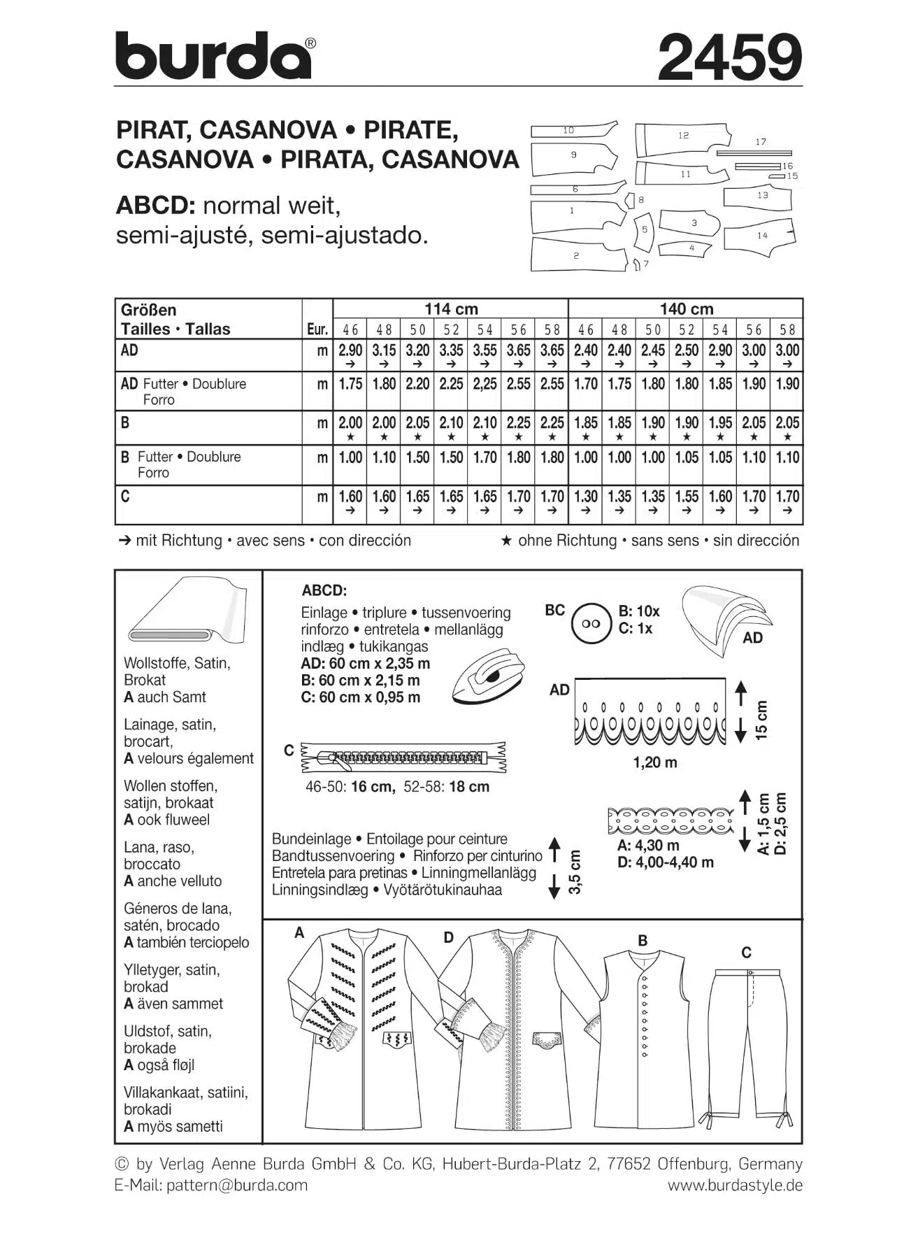 Burda Couture 2459 - Piraat en Casanova