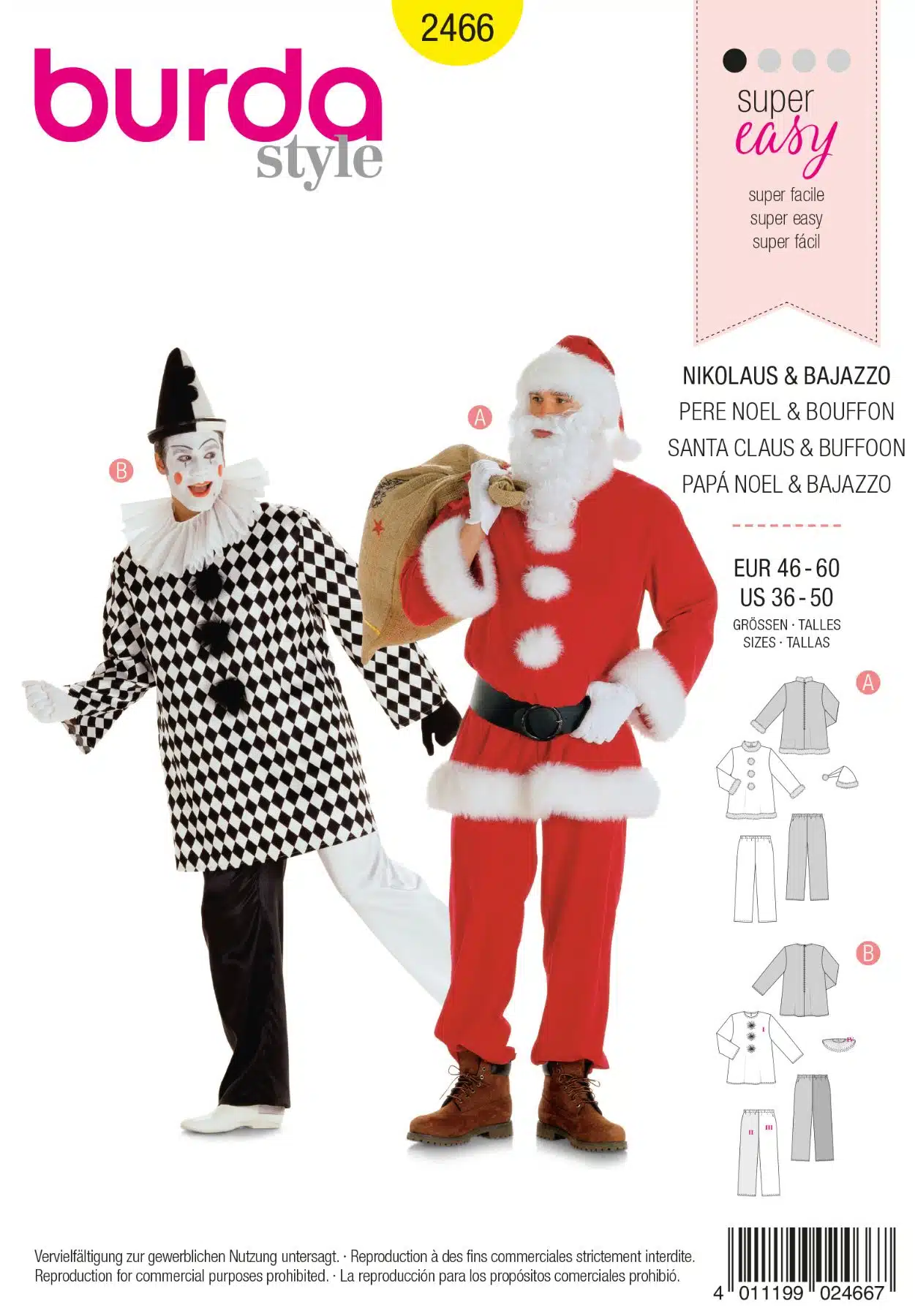 Burda Geel 2466 - Kerstman en pierrot