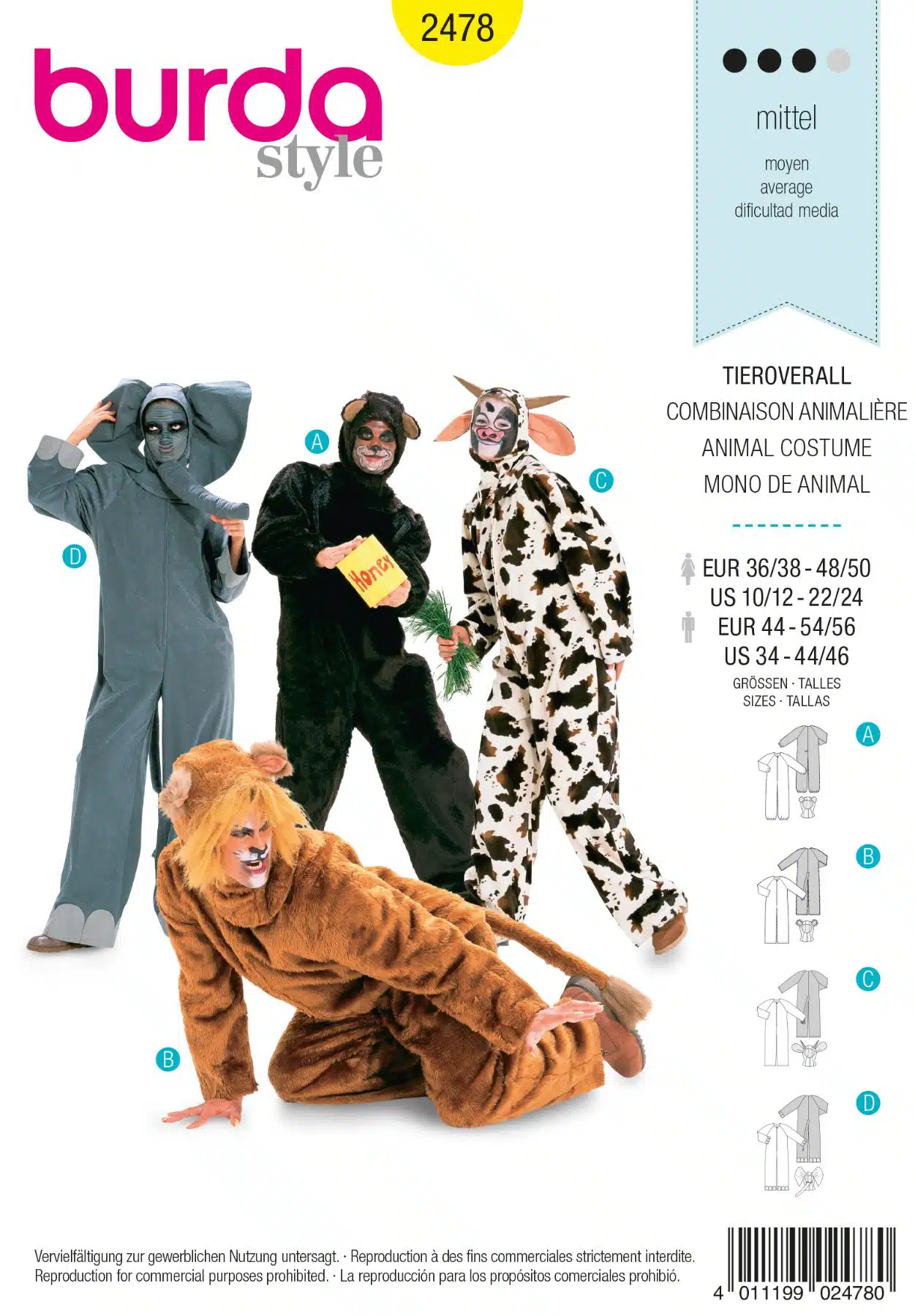 Burda Geel 2478 - Leeuw, olifant, beer en koe