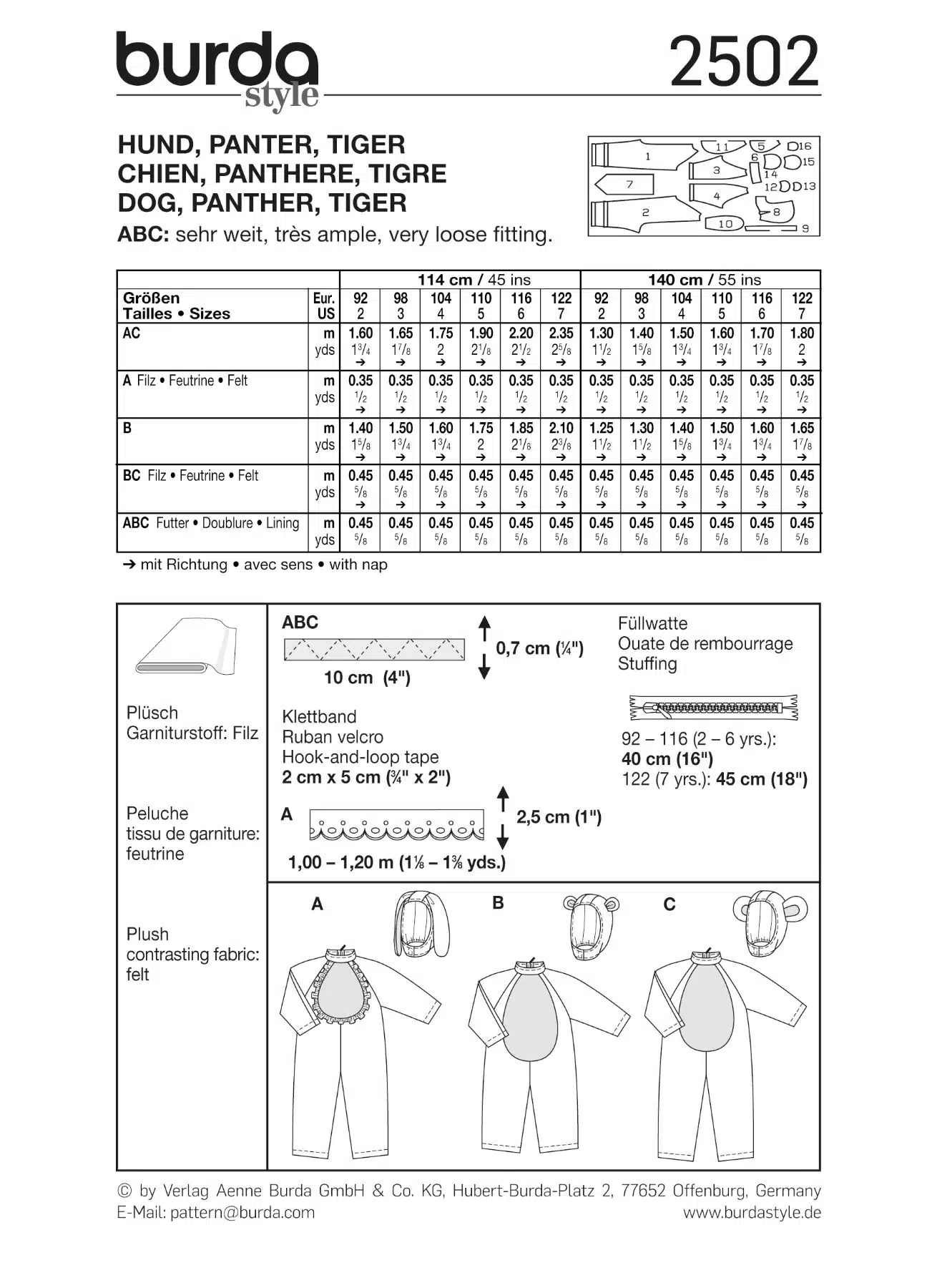 Burda Geel 2502 - Panter, hond en muis