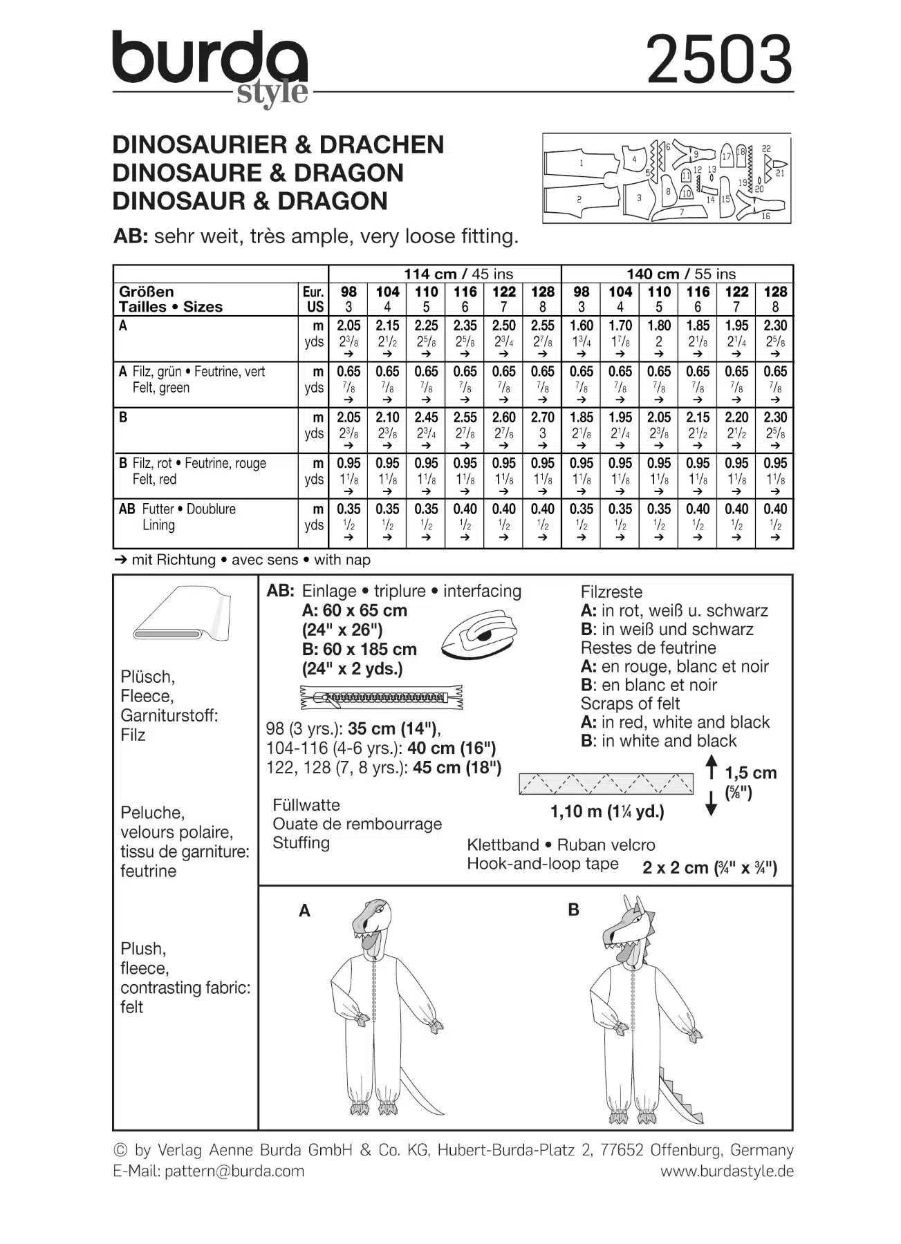 Burda Geel 2503 - Draak en dinosaurus