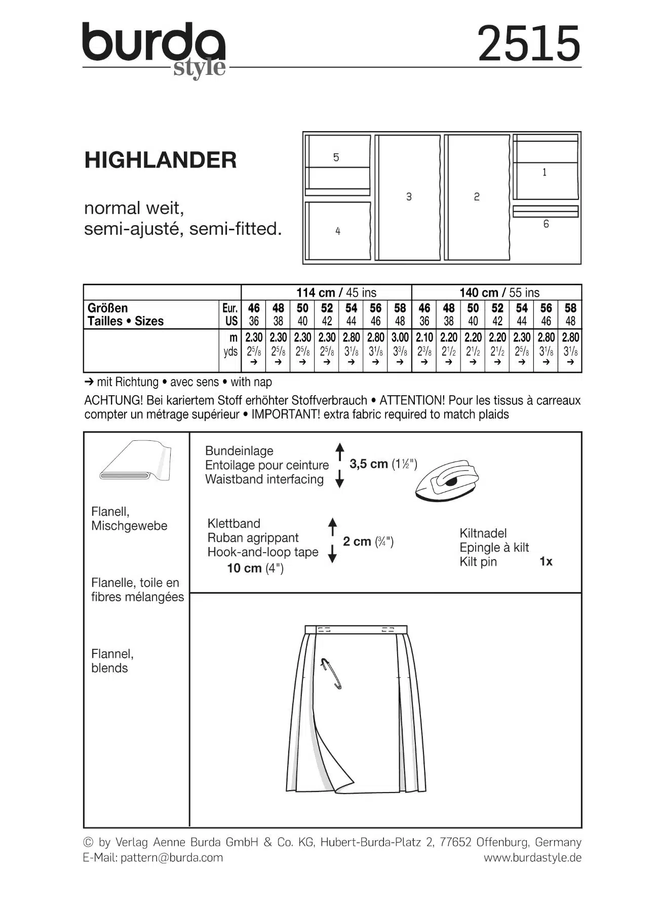 Burda Geel 2515 - Highlander kilt