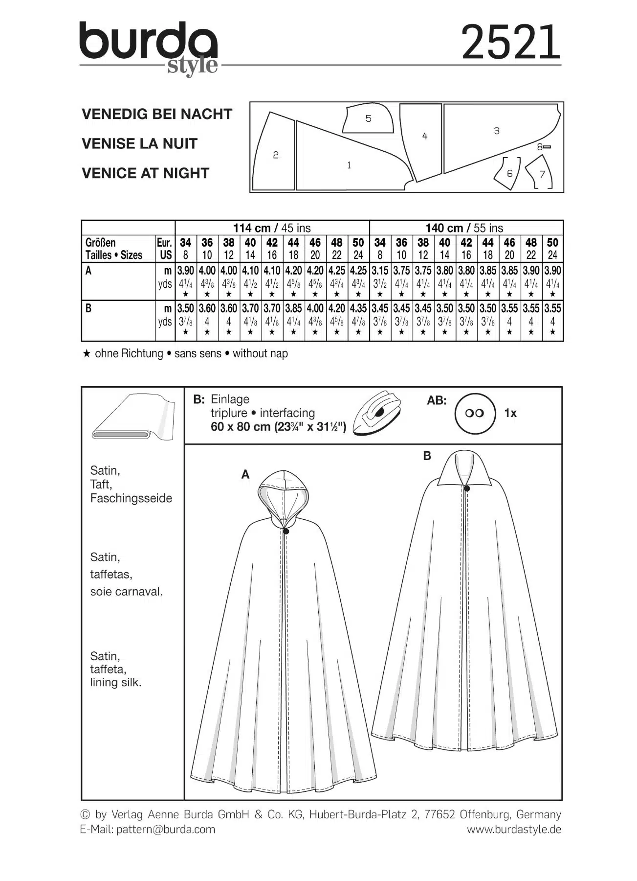 Burda Geel 2521 - Lange wijde cape in variaties