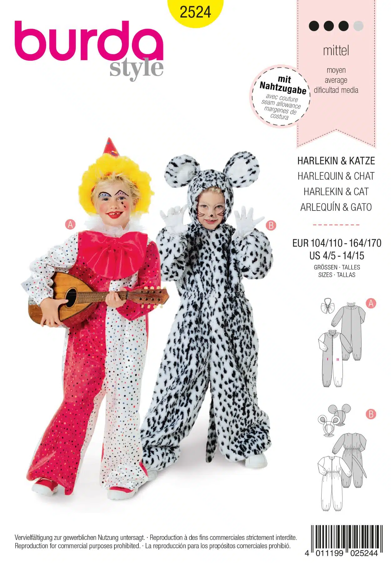 Burda Geel 2524 - Harlekijn en kat