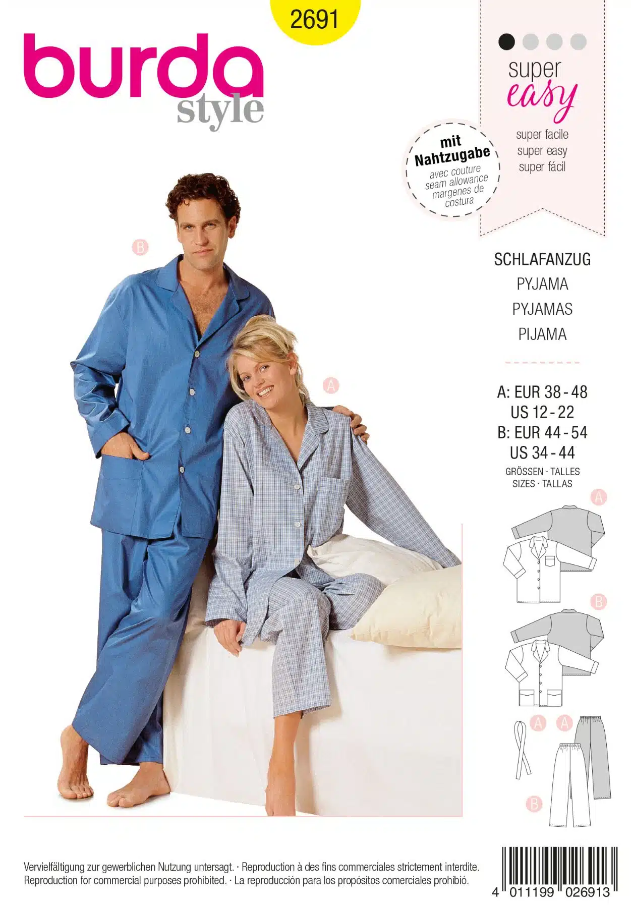 Burda Geel 2691 - Pyjama in variaties