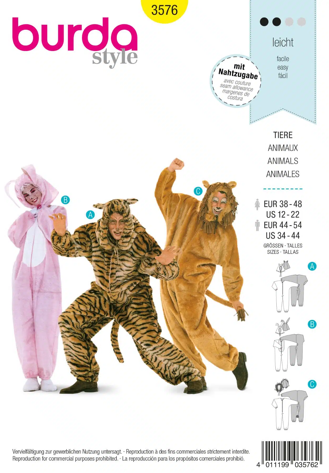 Burda Geel 3576 - Leeuw, tijger en konijn