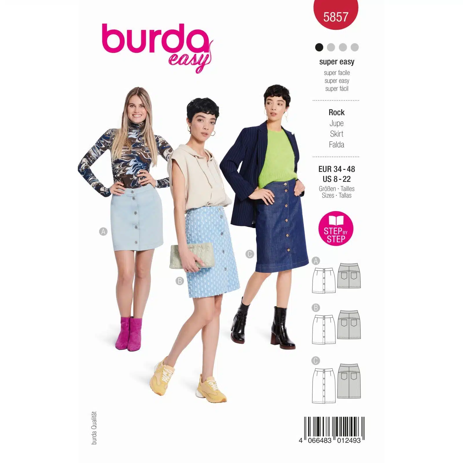Burda Rood 5857 - Rok in Variaties