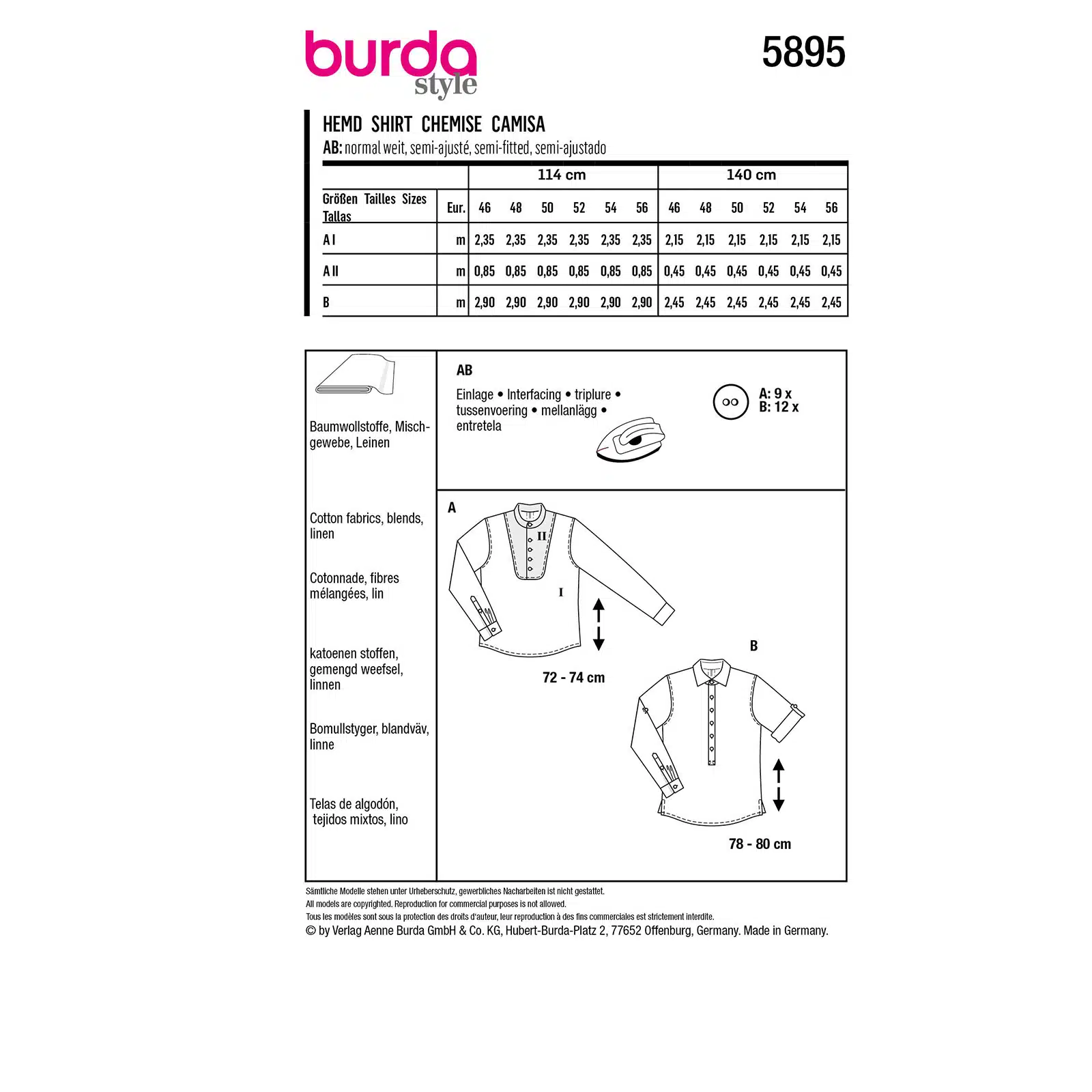 Burda Groen 5895 - Hemd in Variaties