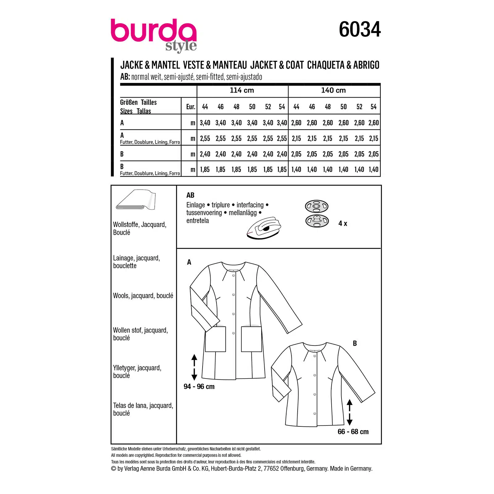 Burda Geel 6034 - Jasje en Mantel