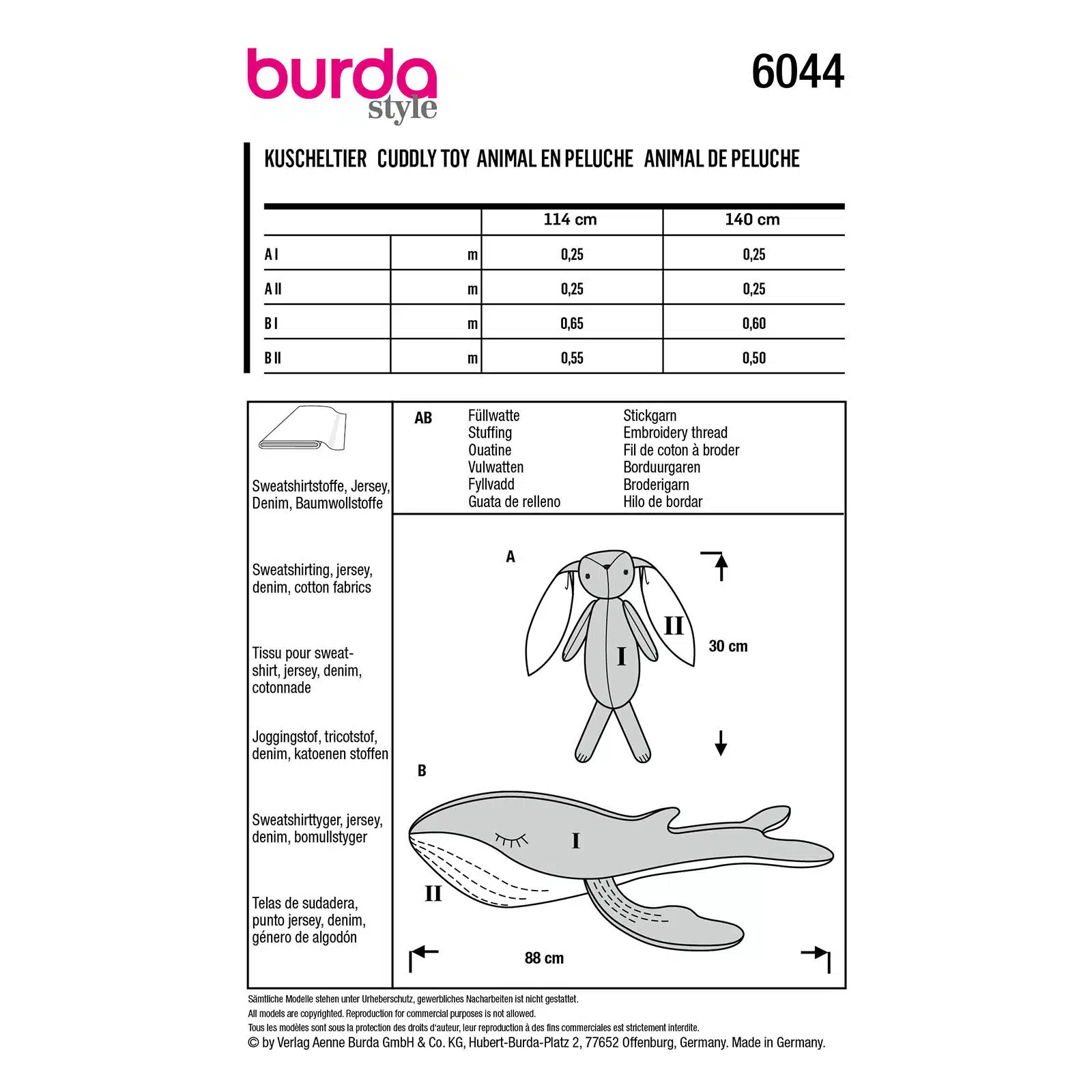 Burda Rood 6044 - Knuffels; Konijn en Walvis
