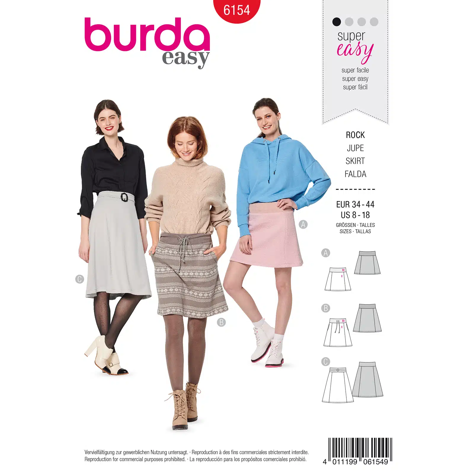 Burda Rood 6154 - Rok in Variaties