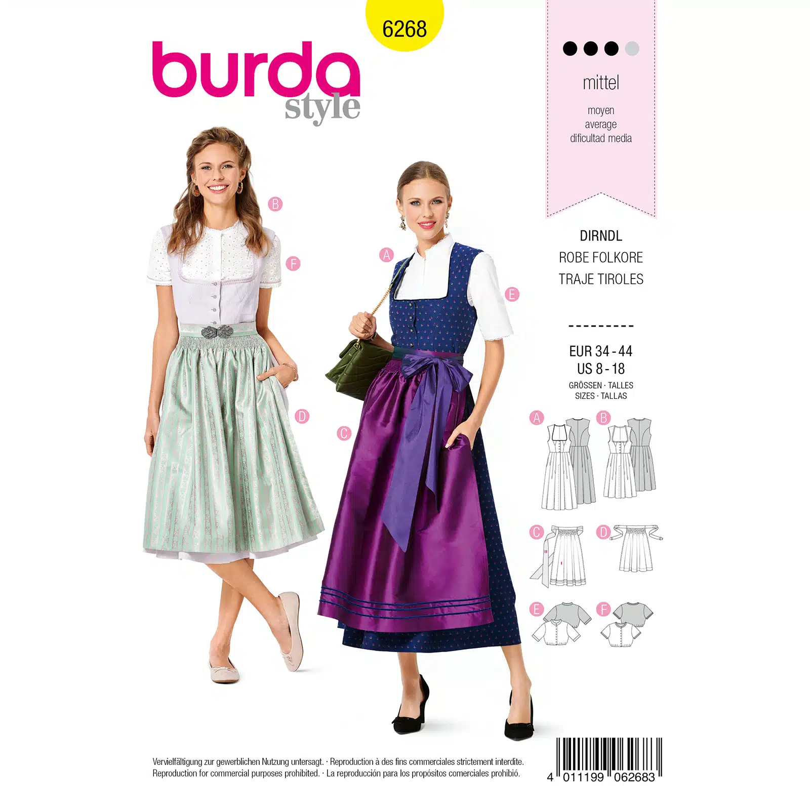 Burda Geel 6268 - Dirndl Jurk in Variaties
