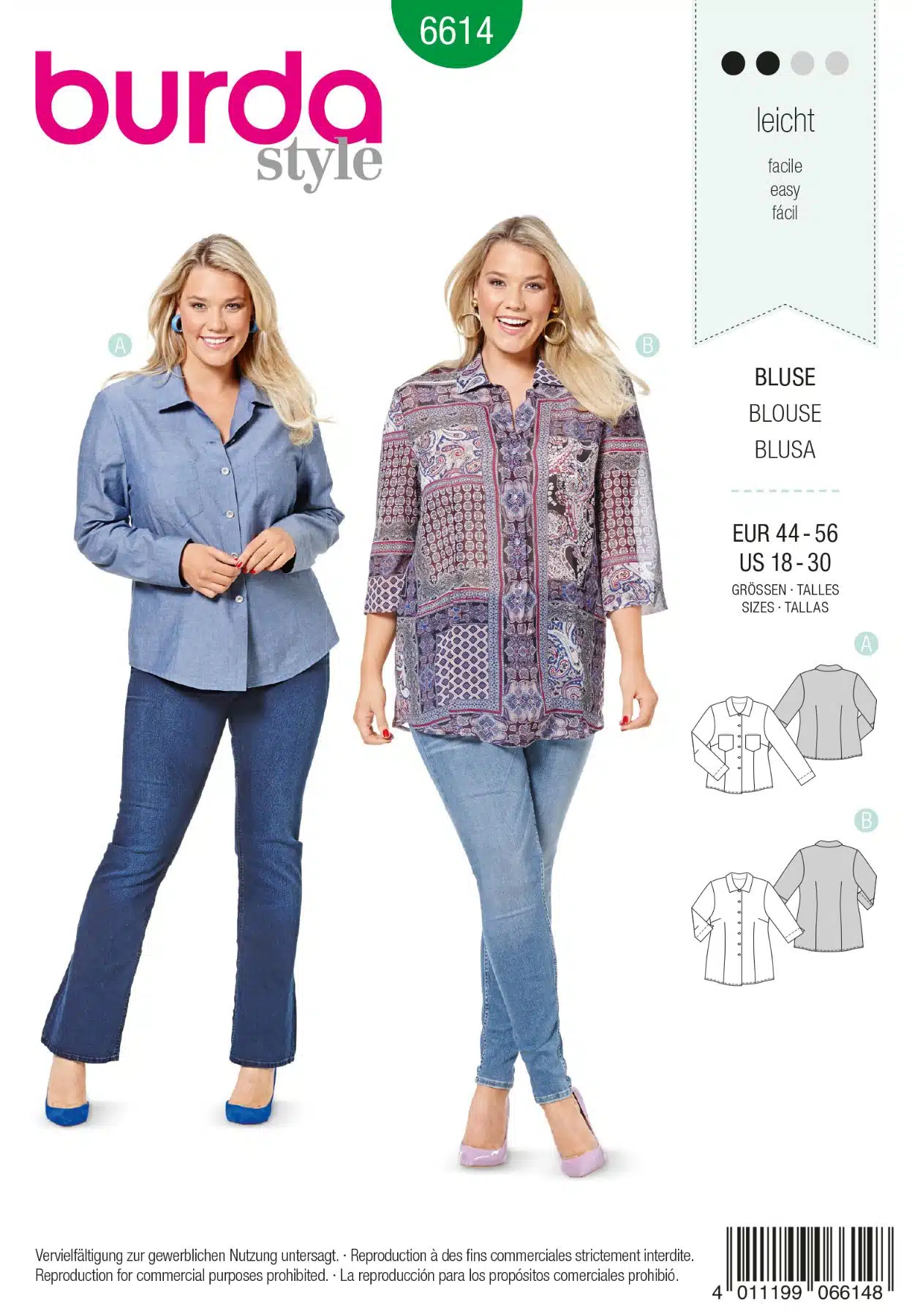 Burda Groen 6614 - Blouse in variaties