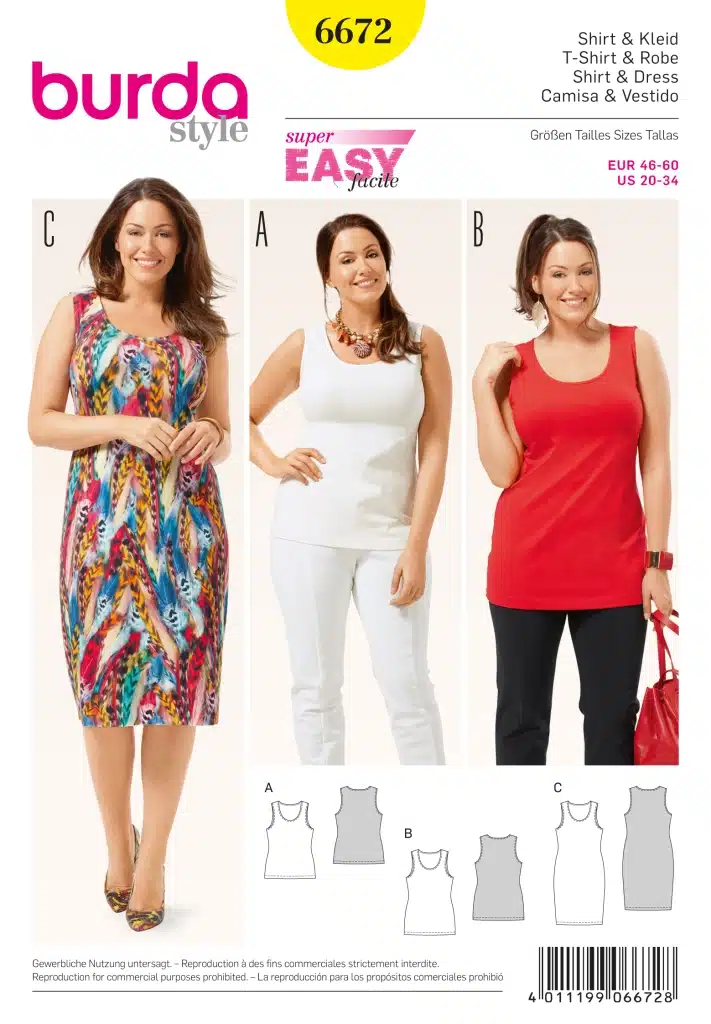 Burda Geel 6672 - Shirt in variaties en jurk