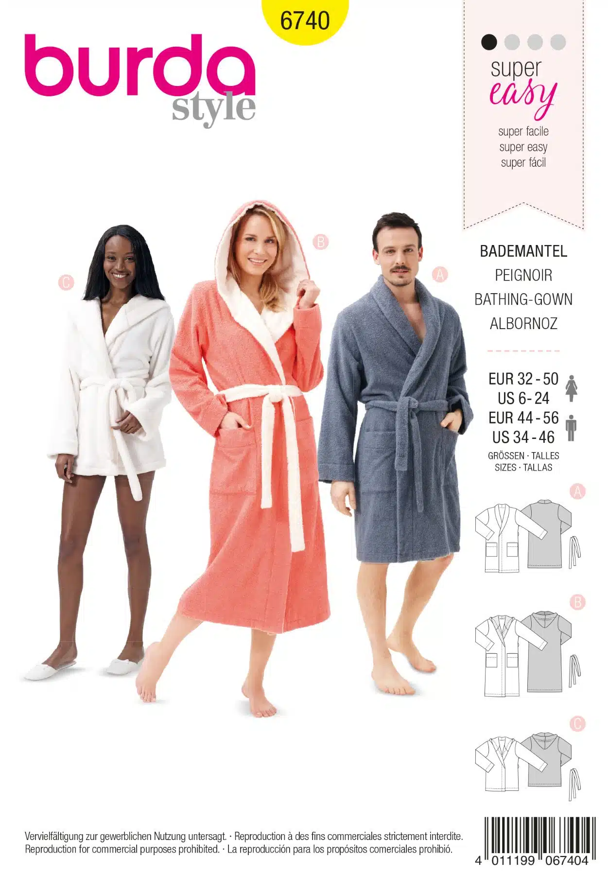 Burda Geel 6740 - Badjas in variaties