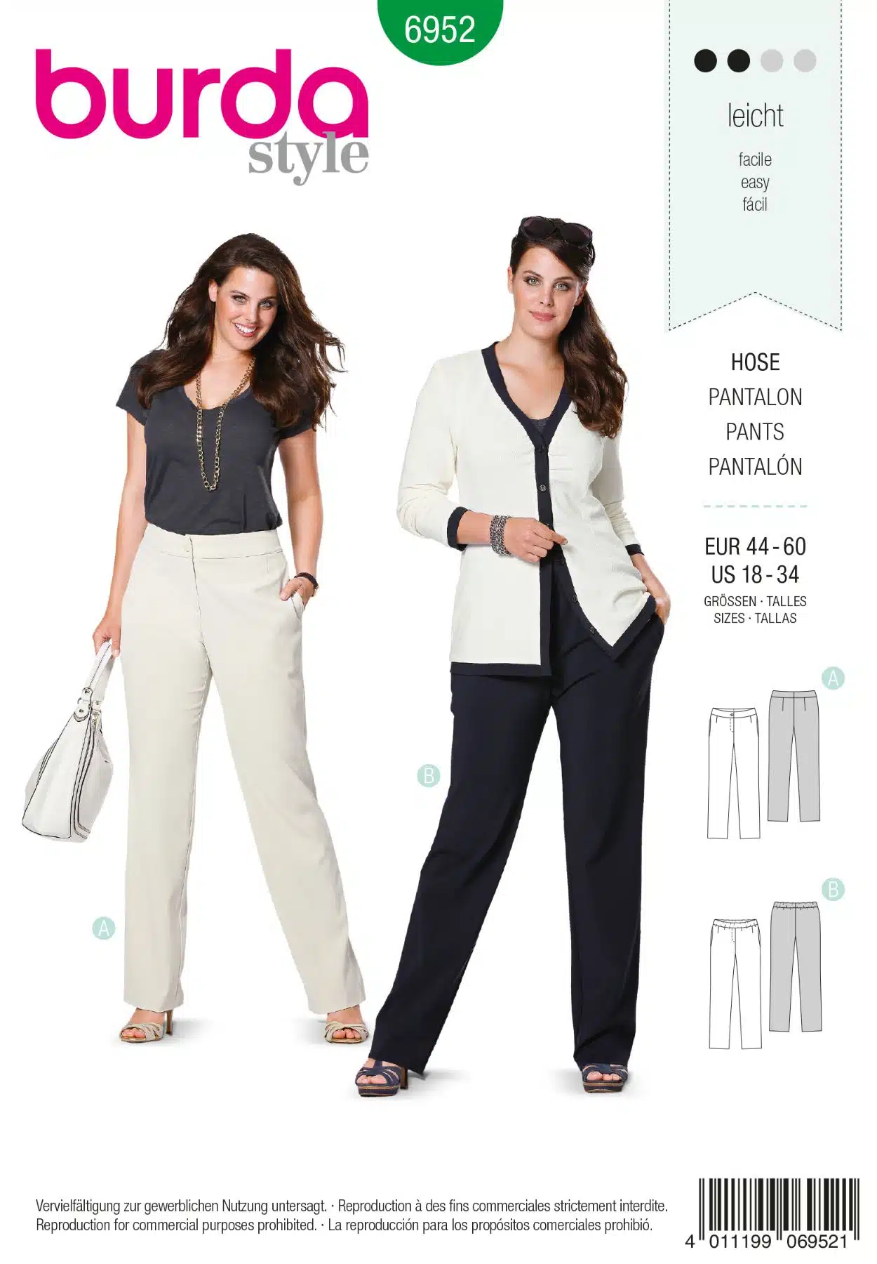 Burda Groen 6952 - Broek in variaties