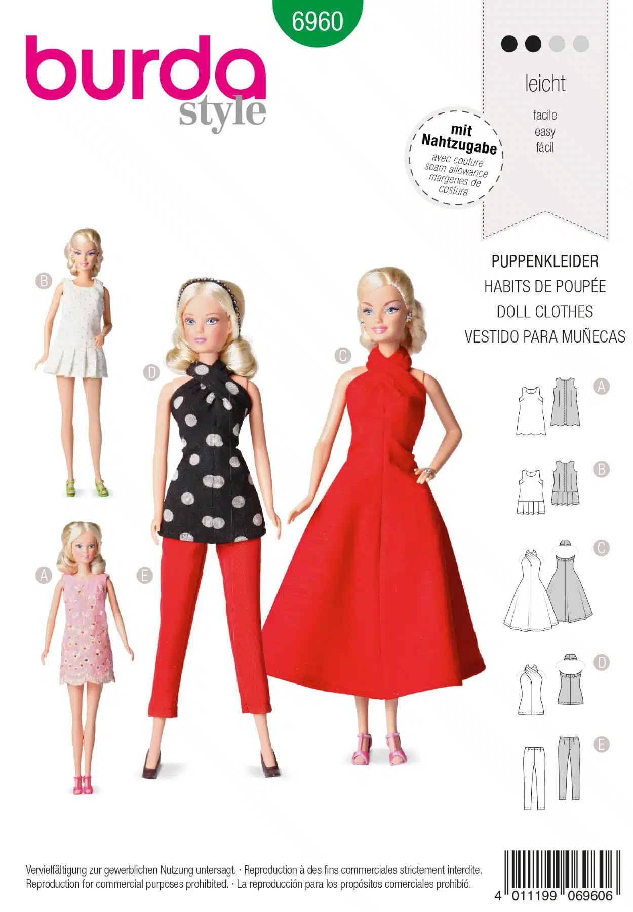 Burda Groen 6960 - Kleertjes voor barbiepoppen