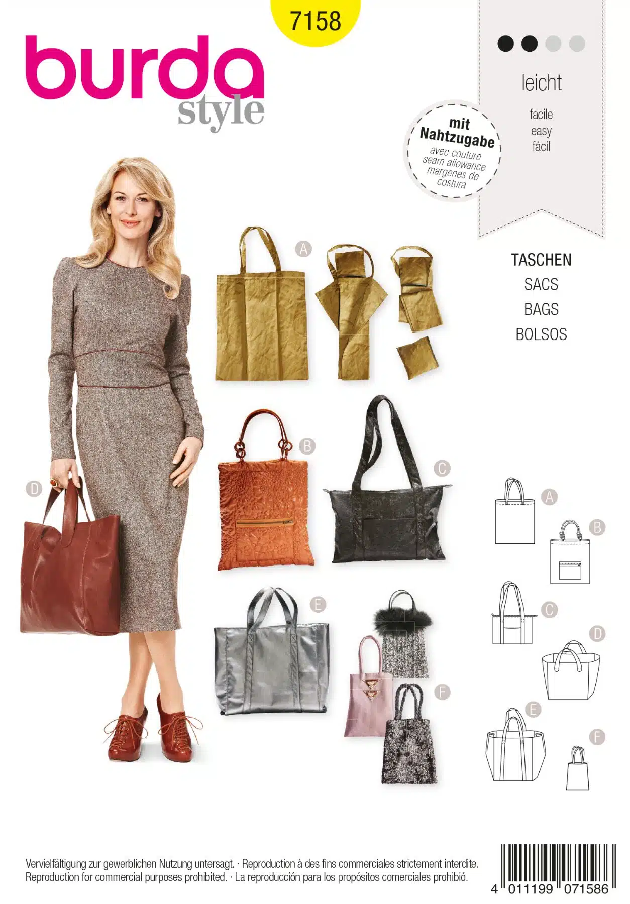 Burda Geel 7158 - Tassen in variatties