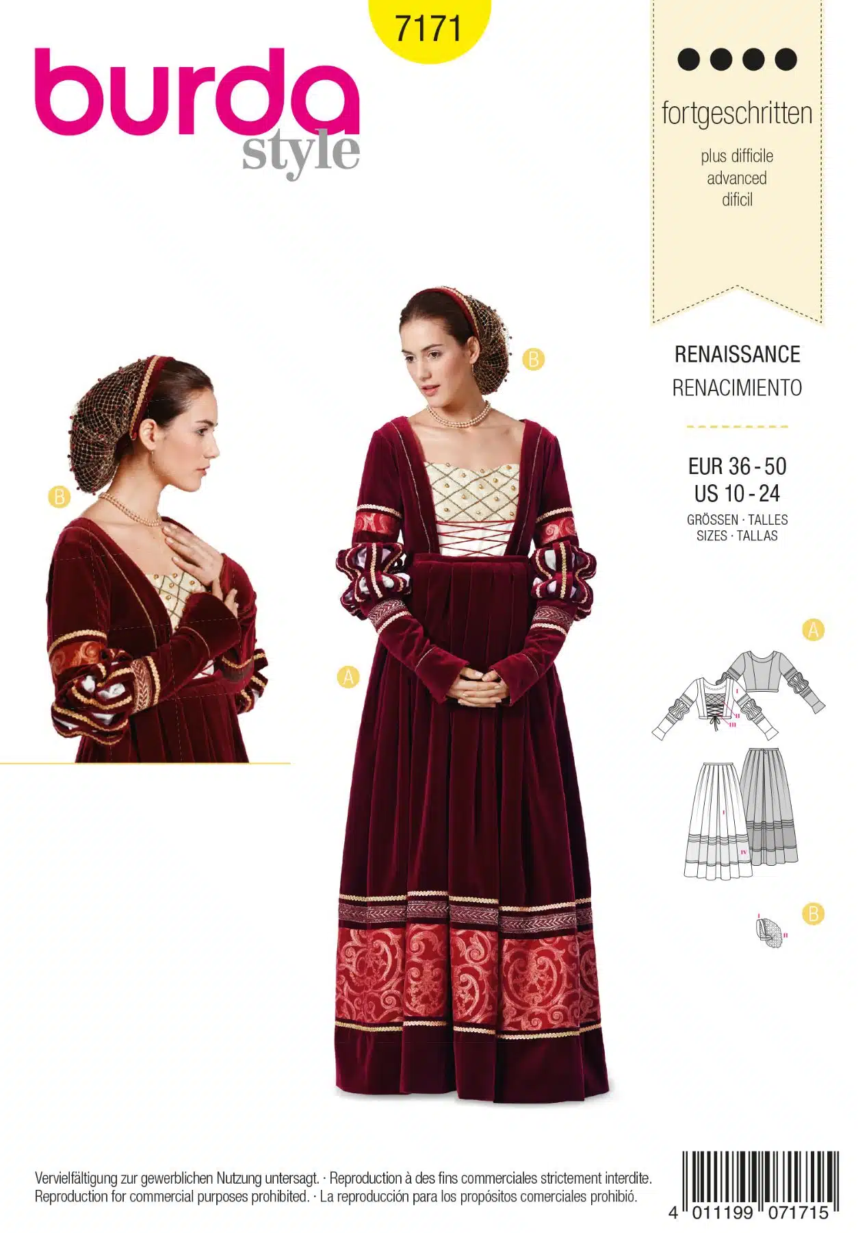 Burda Geel 7171 - Jurk 'Renaissance'