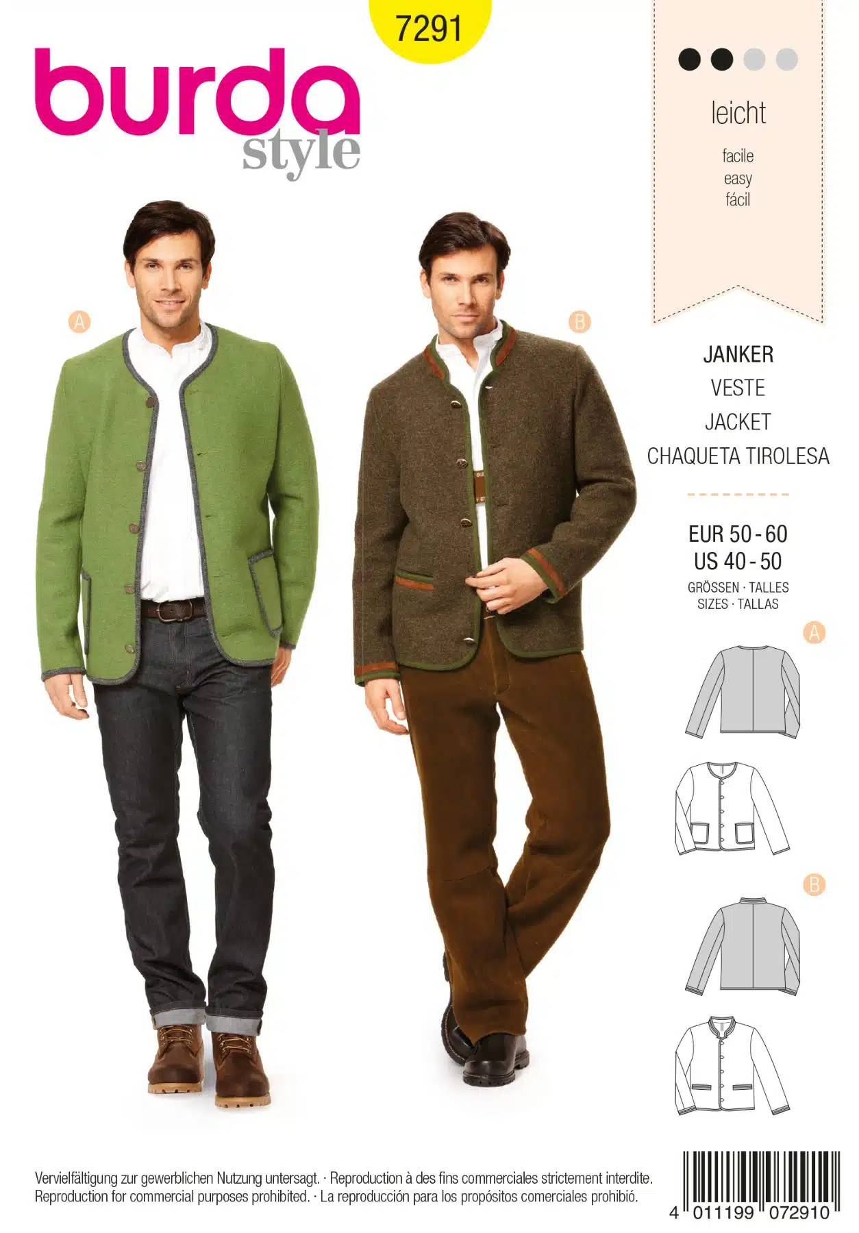 Burda Geel 7291 - Tiroler vest in variaties
