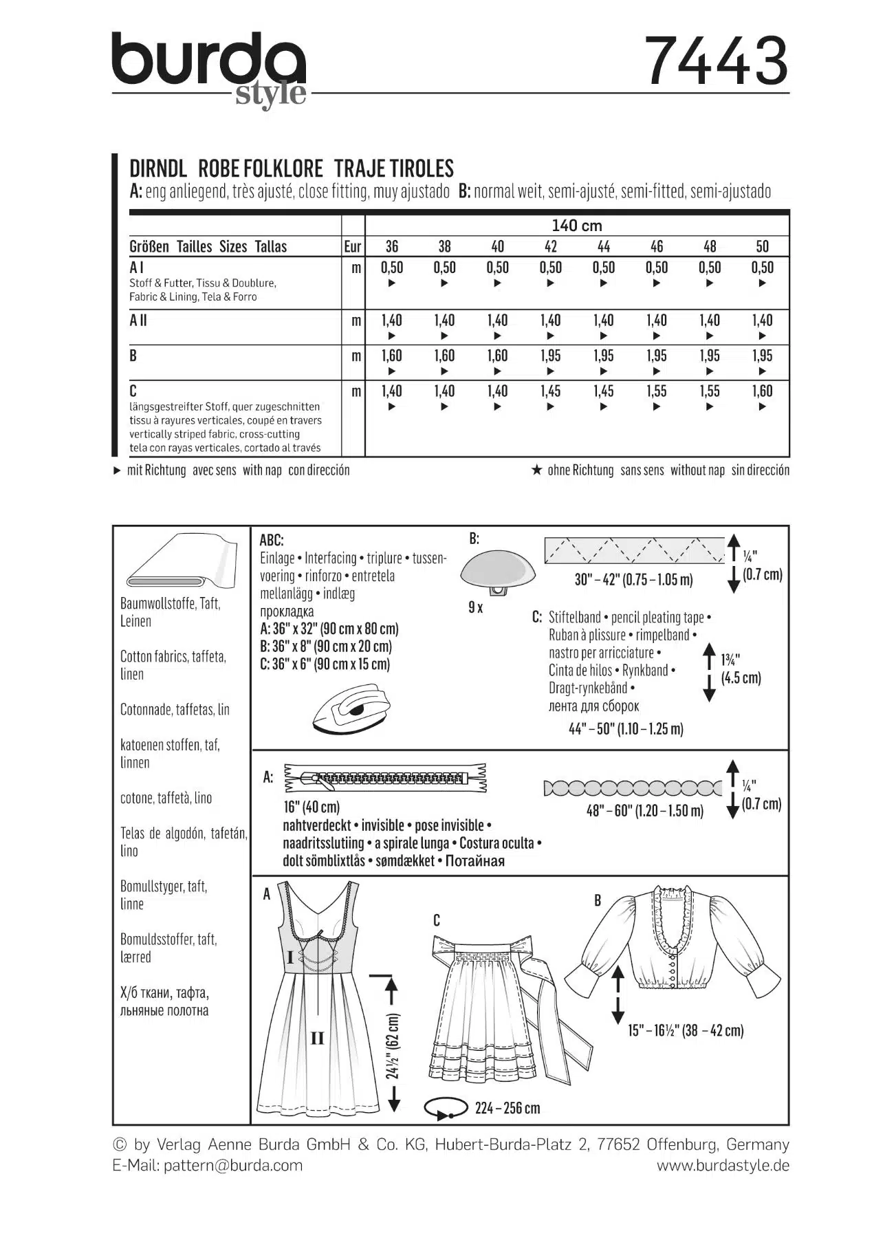Burda Geel 7443 - Folklore jurk