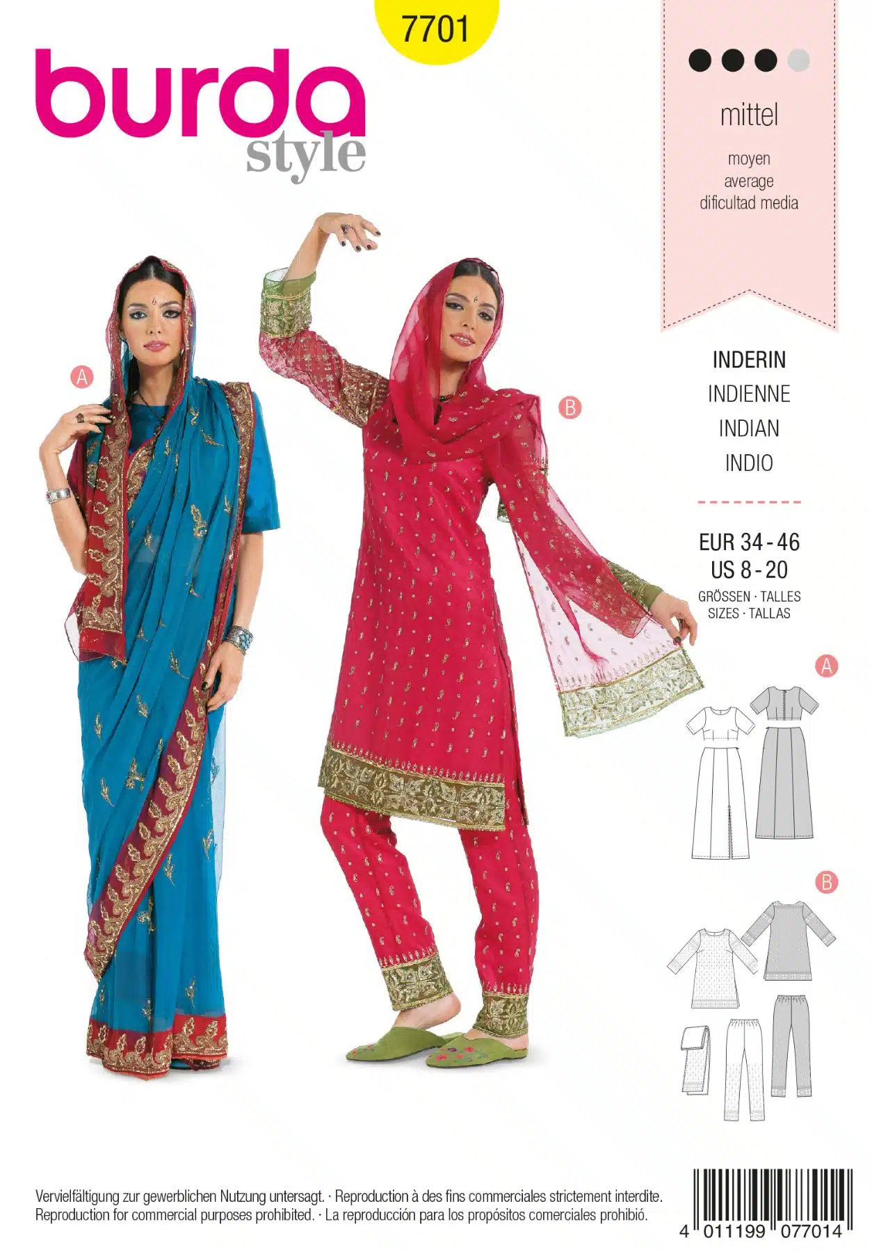 Burda Geel 7701 - Indisch kostuum in variaties