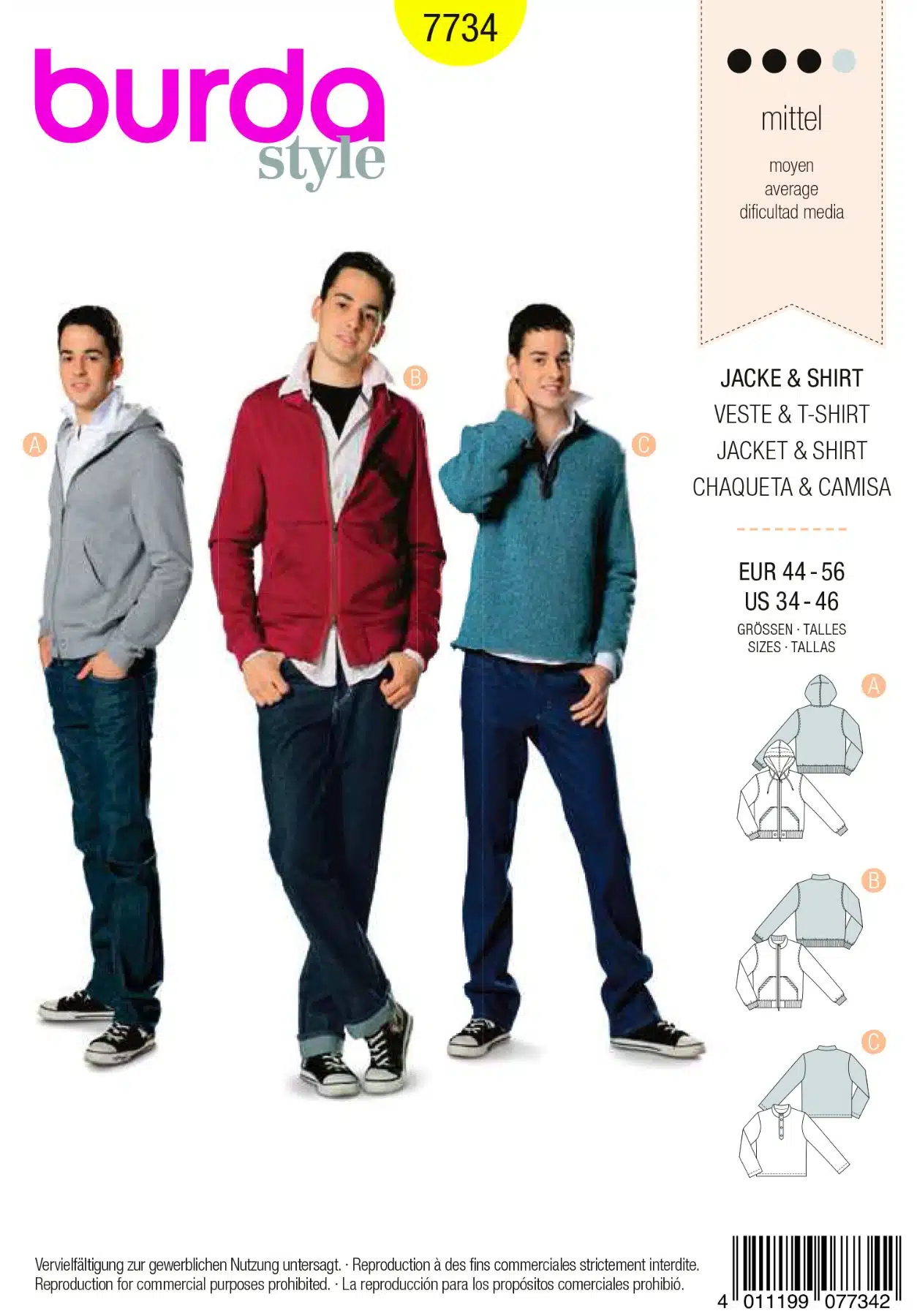 Burda Geel 7734 - Jas in variaties en shirt