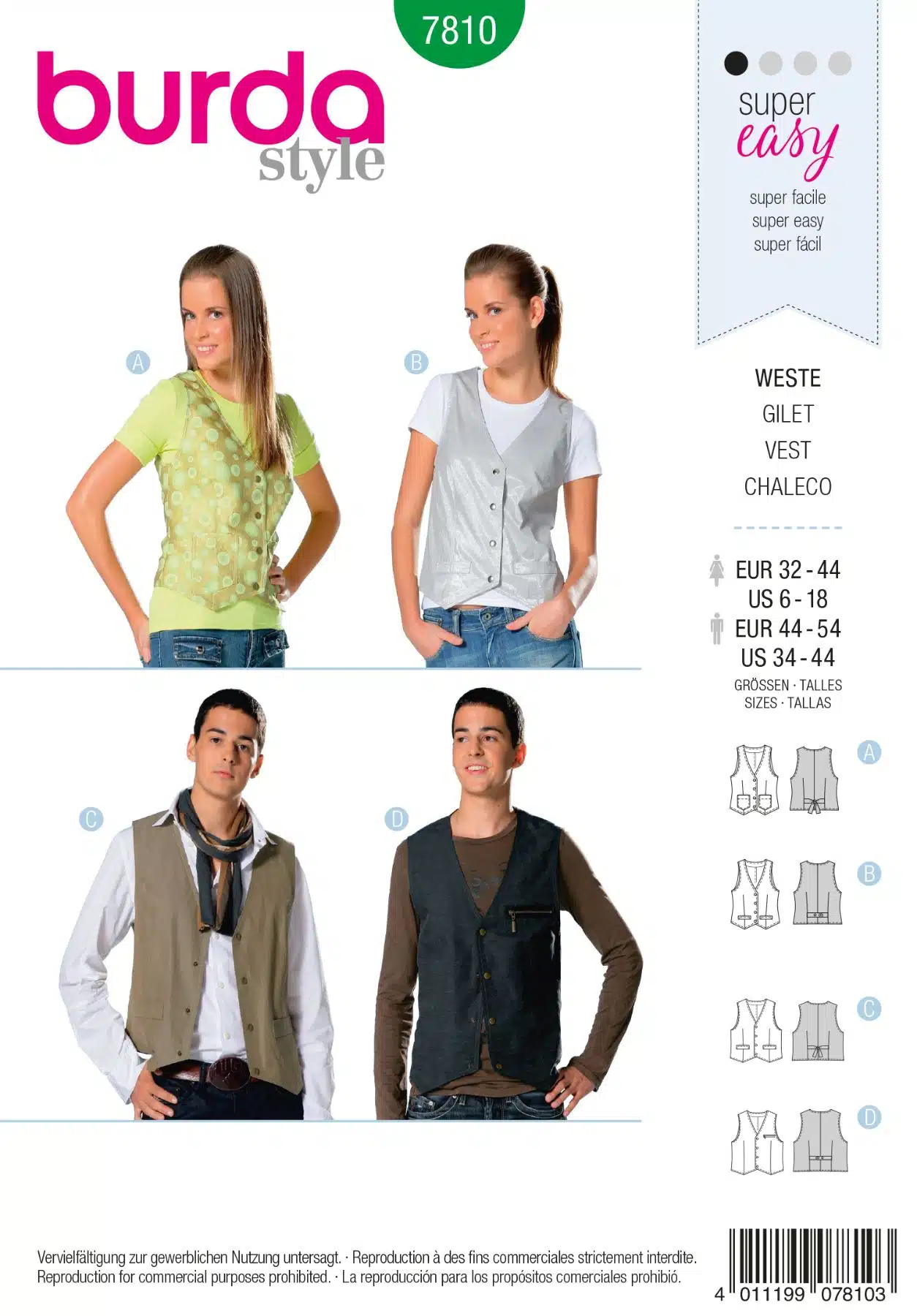 Burda Patroon 7810 - Gilet in variaties