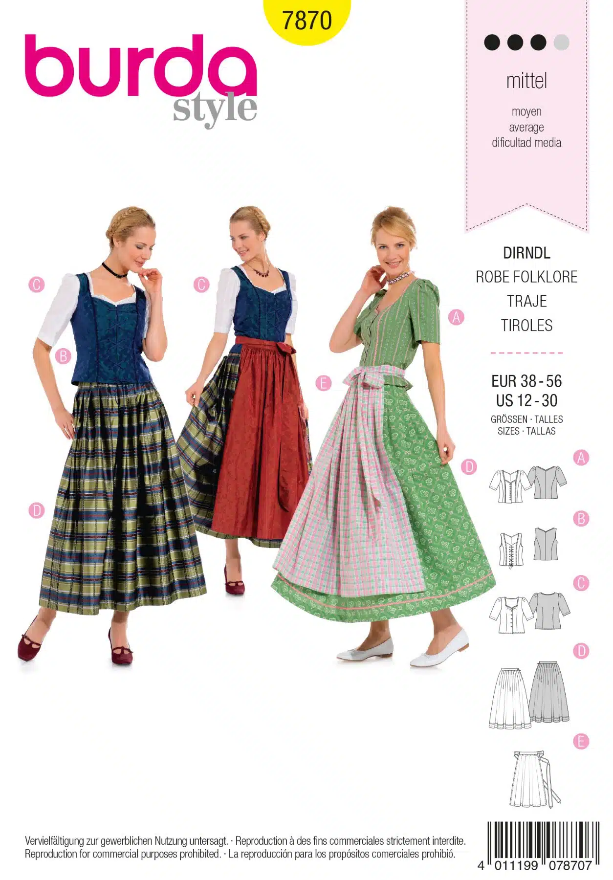 Burda Geel 7870 - Folklore jurk