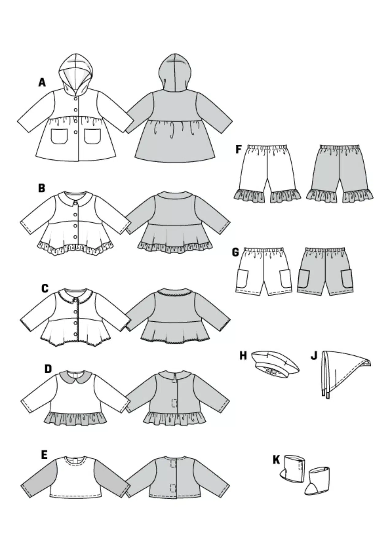 Burda Geel 7903 - Poppenkleertjes in variaties