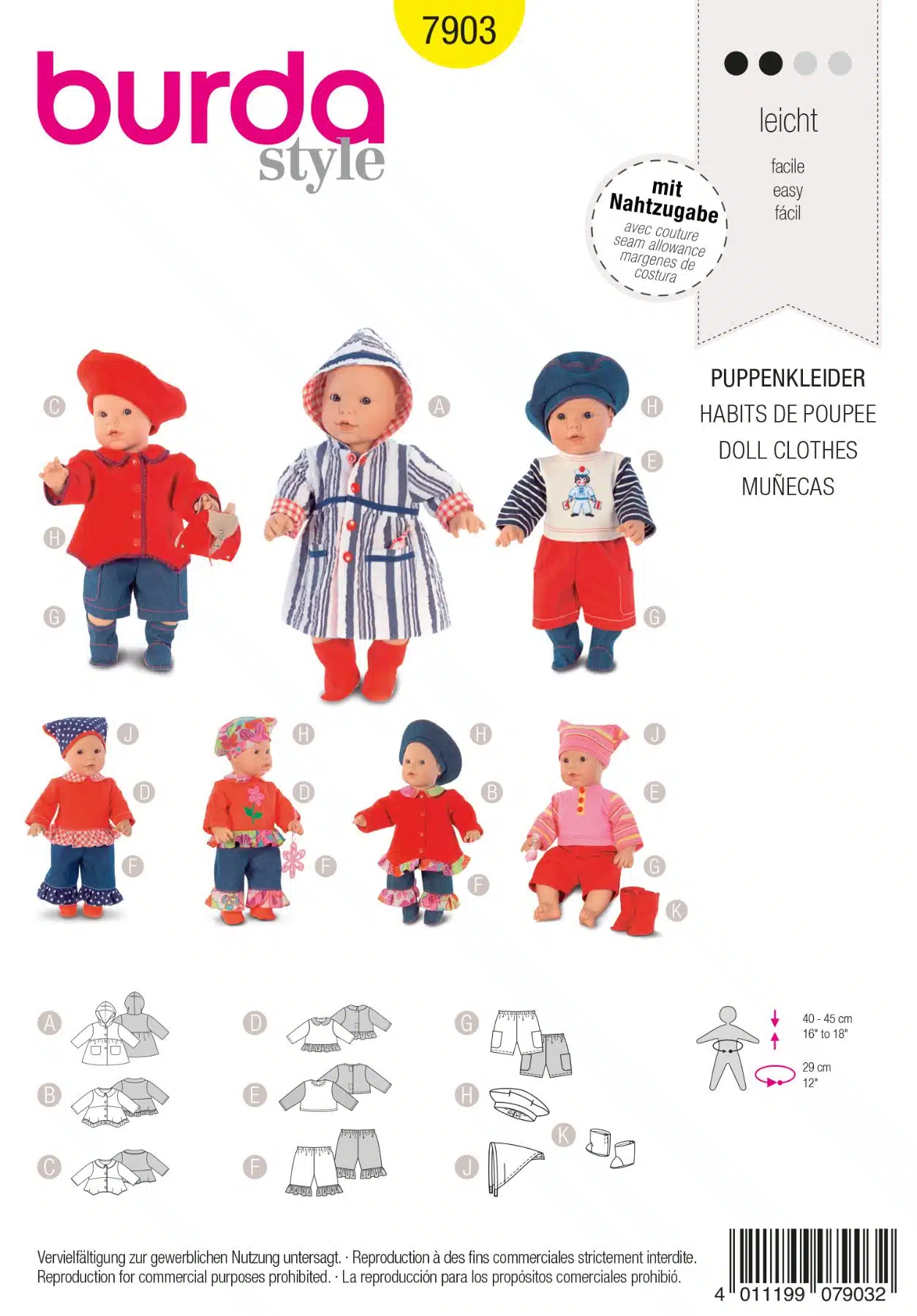 Burda Geel 7903 - Poppenkleertjes in variaties
