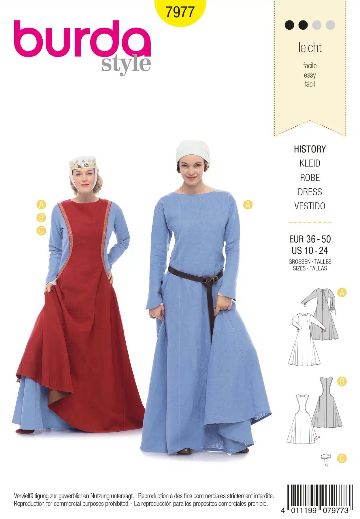 Burda Geel 7977 - Historische jurk