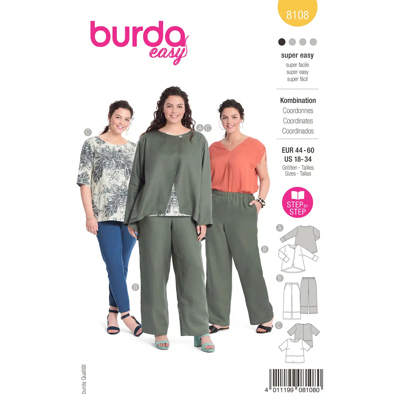 Burda Geel 8108 - Shirt in variaties en broek