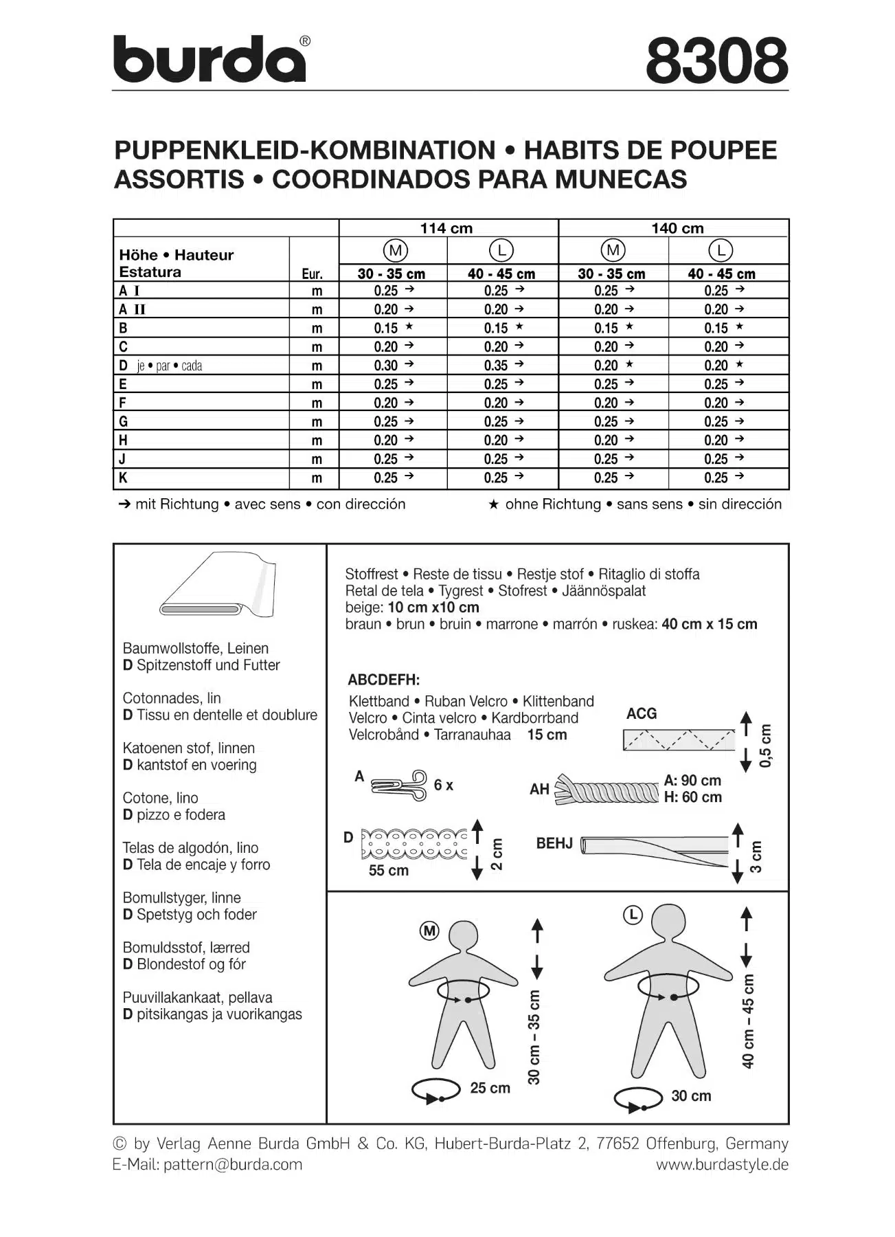 Burda Geel 8308 - Poppenkleertjes in variaties