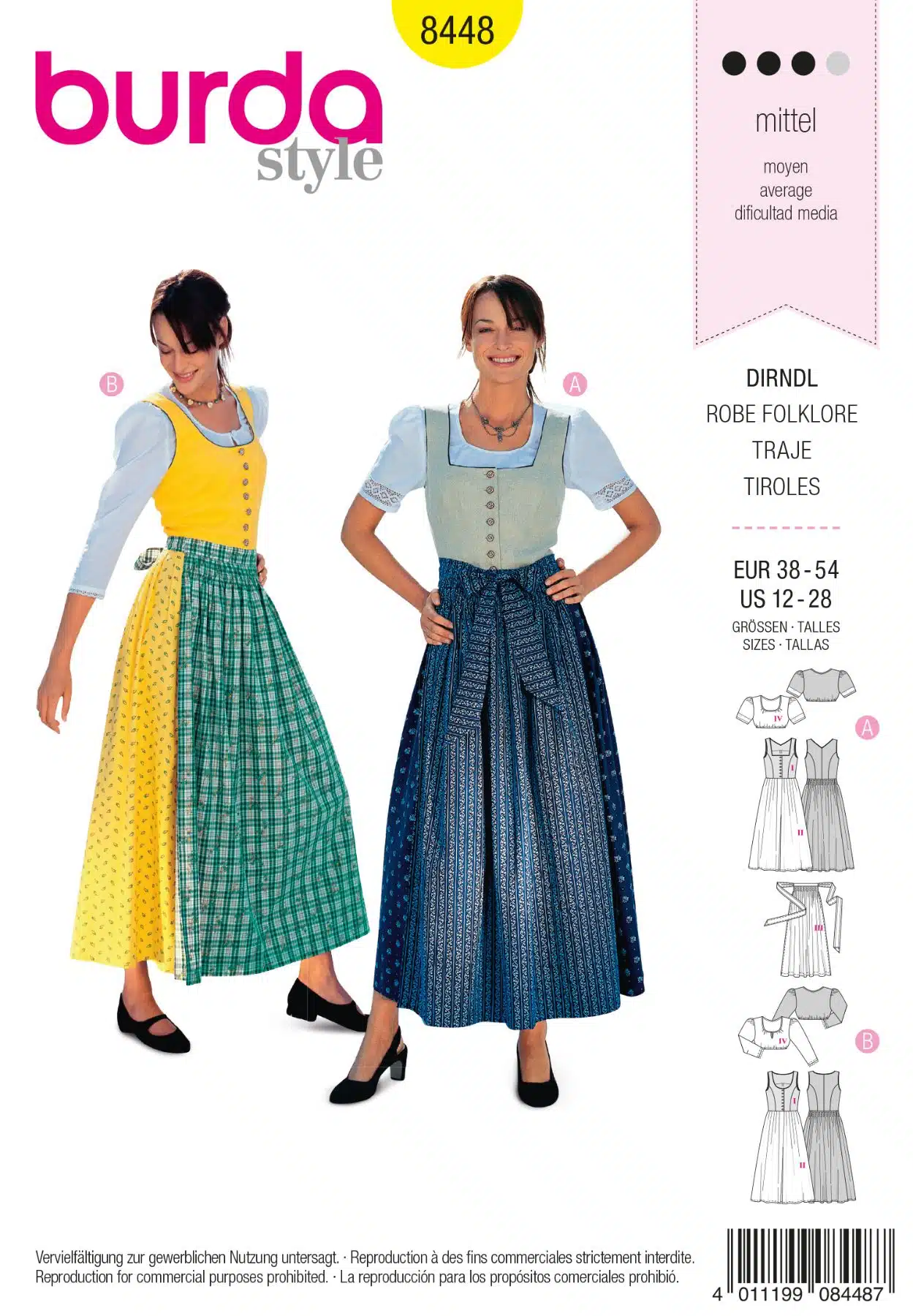 Burda Geel 8448 - Folklore jurk