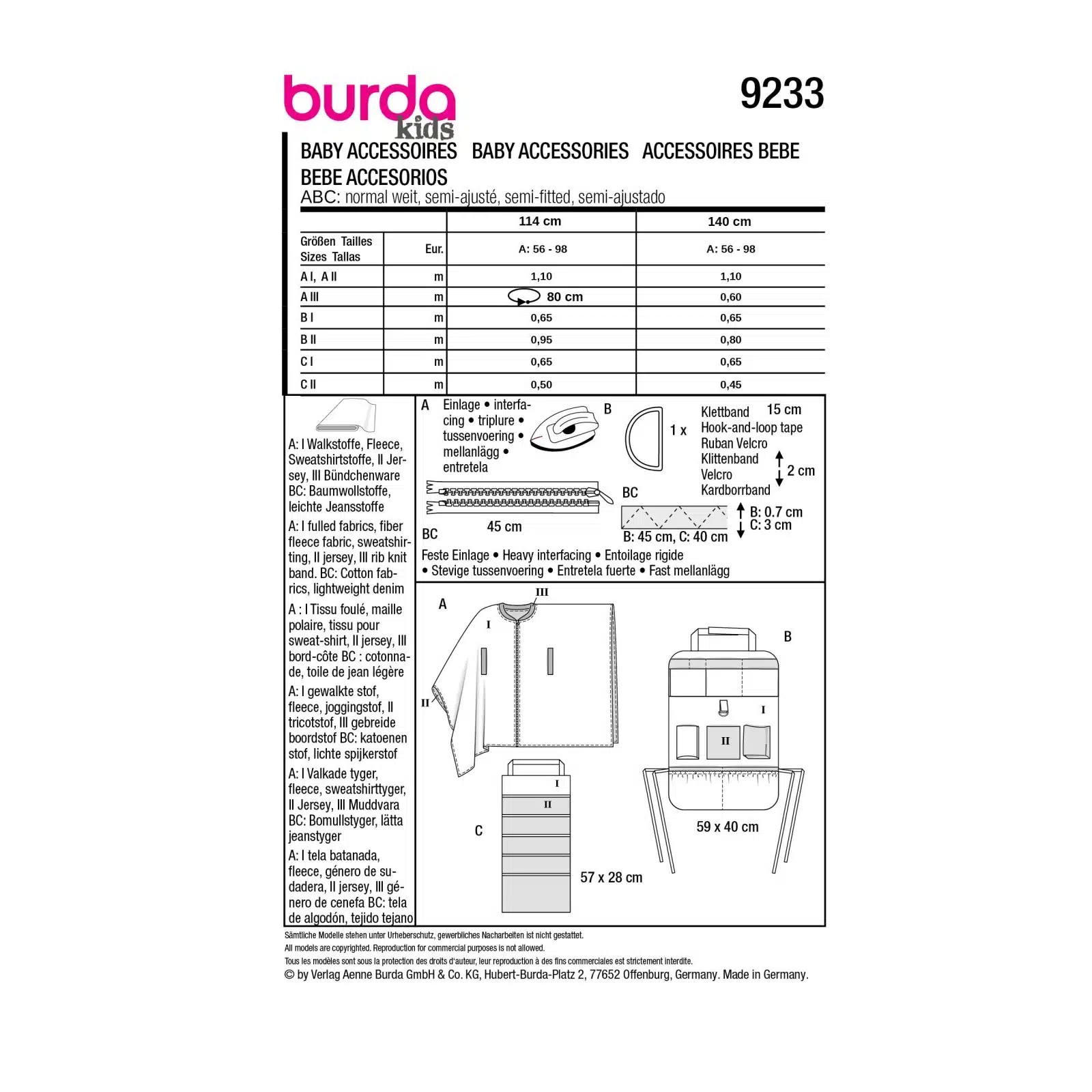 Burda Geel 9233 - Baby Auto Set